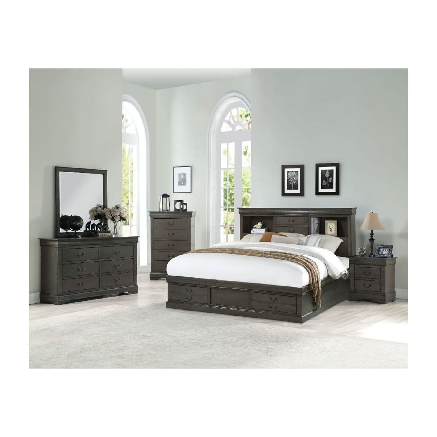 Acme Furniture 24930Q 82 x 61 x 48 in. Louis Philippe III Bed with Storage, Dark Gray - Queen Size -  Acme Furniture Industry Inc