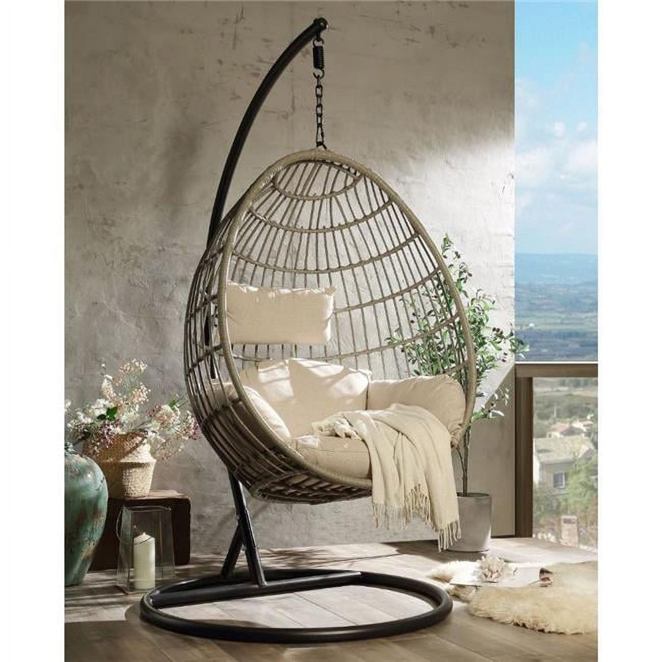 Picture of Acme Furniture 45082 37 x 37 x 77 in. Vasant Patio Swing Chair with Stand&#44; Fabric & Wicker