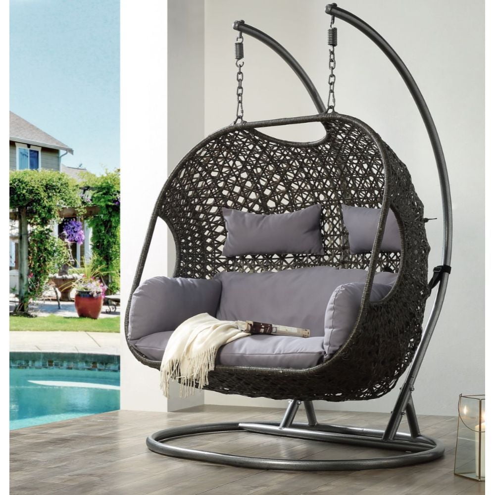 Picture of Acme Furniture 45084 52 x 41 x 77 in. Vasant Patio Swing Chair with Stand&#44; Fabric & Wicker