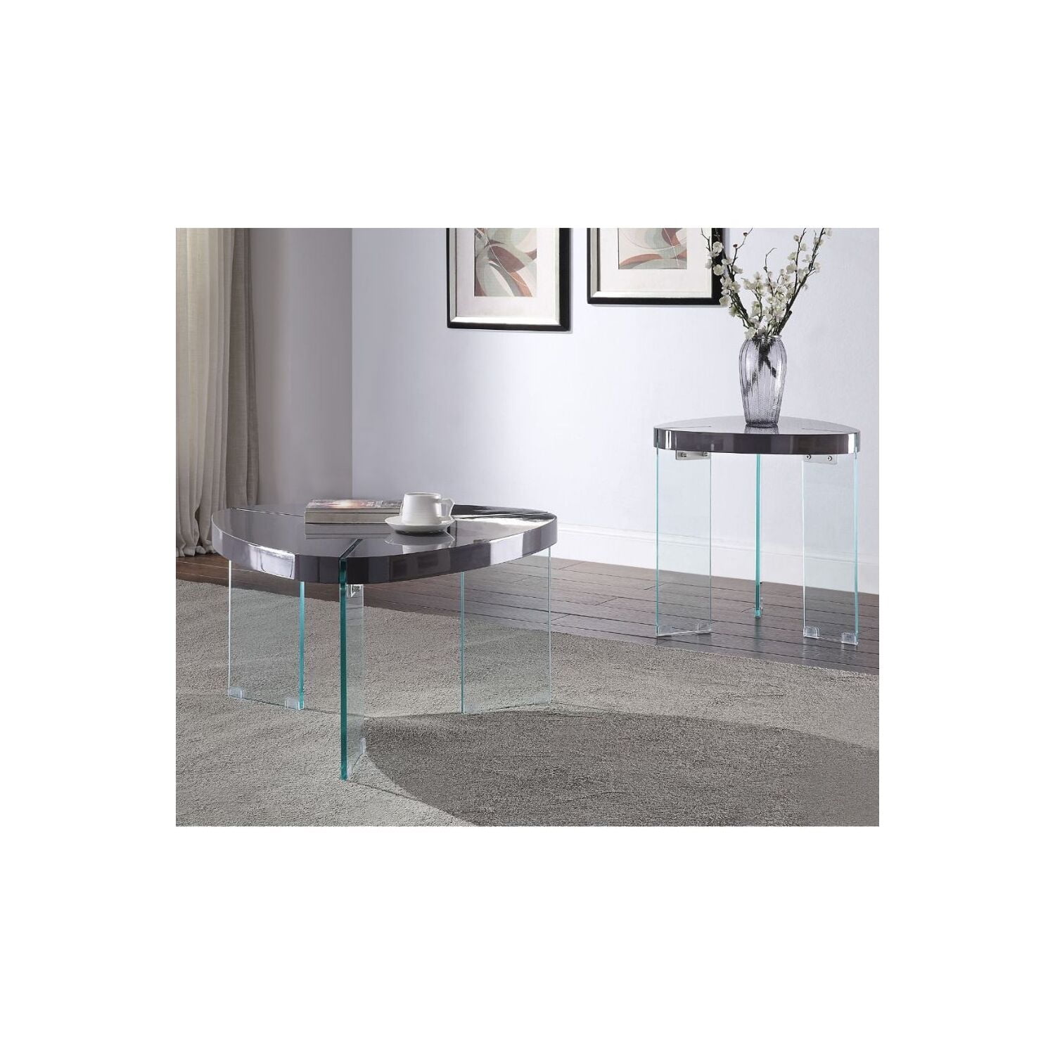 Picture of Acme Furniture 84915 31 x 30 x 18 in. Noland Coffee Table&#44; Gray High Gloss & Clear Glass
