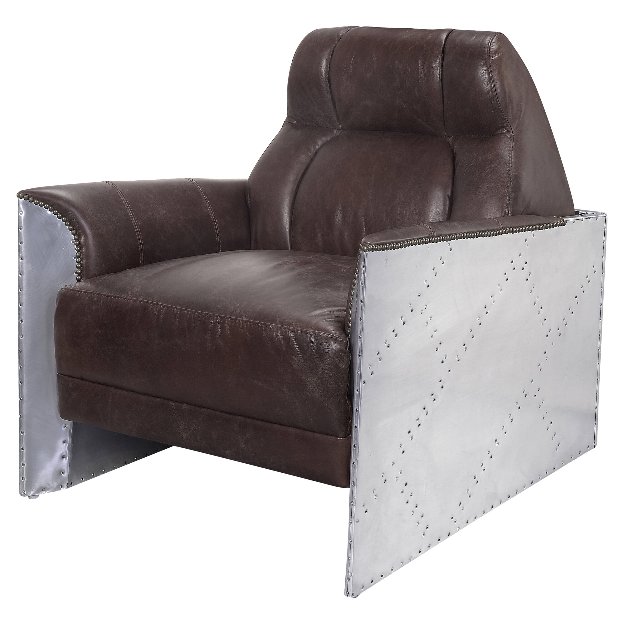 Picture of Acme Furniture 59715 35 x 37 x 34 in. Brancaster Accent Chair&#44; Espresso Top Grain Leather & Aluminum