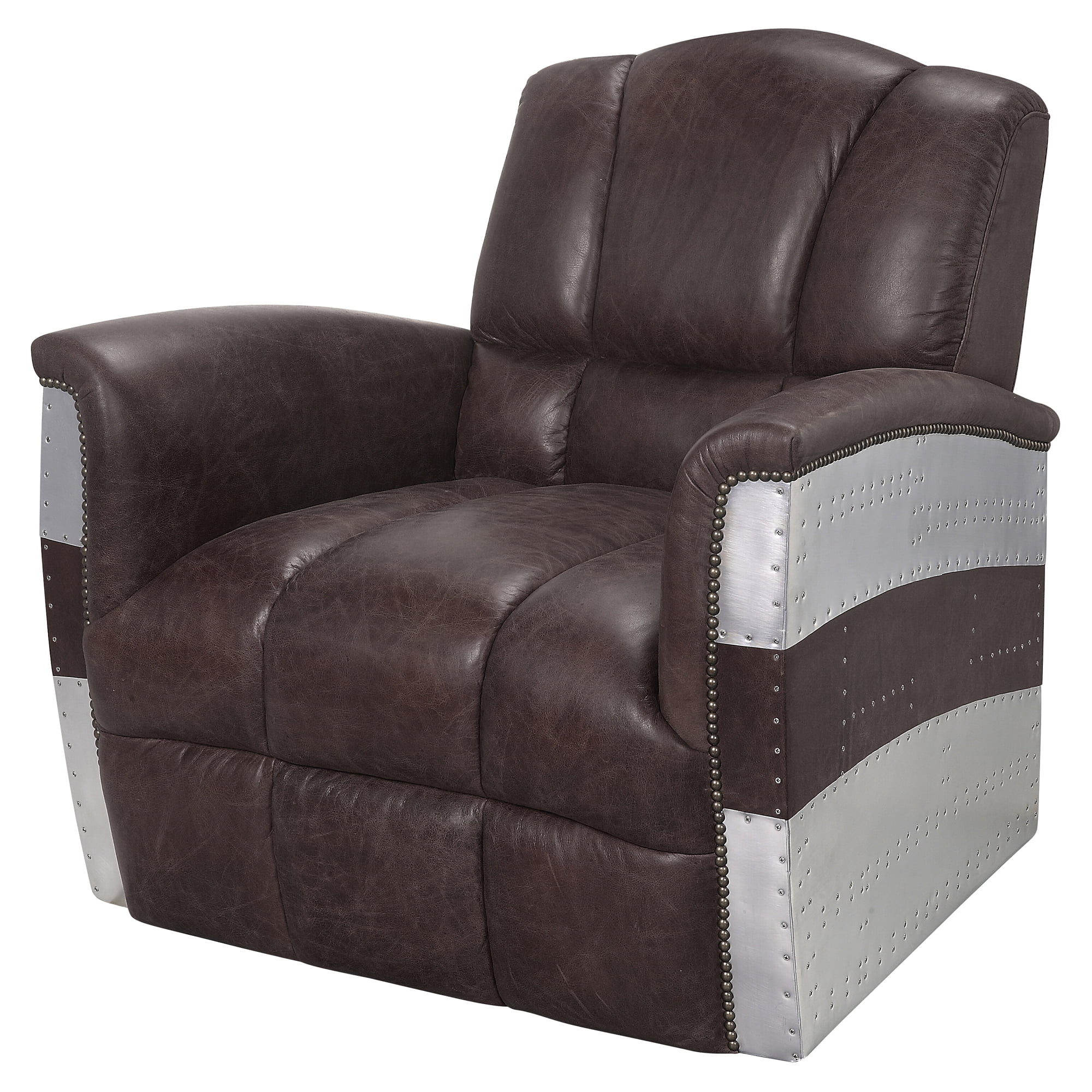 Picture of Acme Furniture 59716 35 x 35 x 35 in. Brancaster Accent Chair&#44; Retro Brown Top Grain Leather & Aluminum