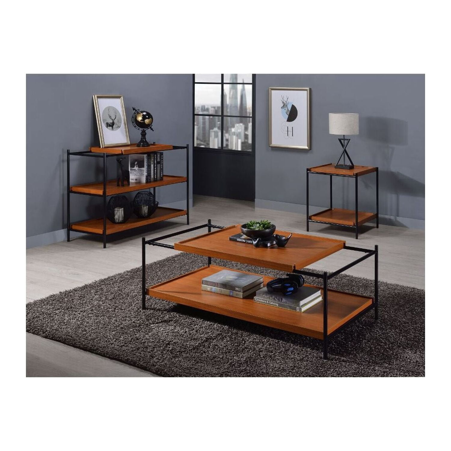Picture of Acme Furniture 85675 48 x 24 x 18 in. Oaken Coffee Table&#44; Honey Oak & Black