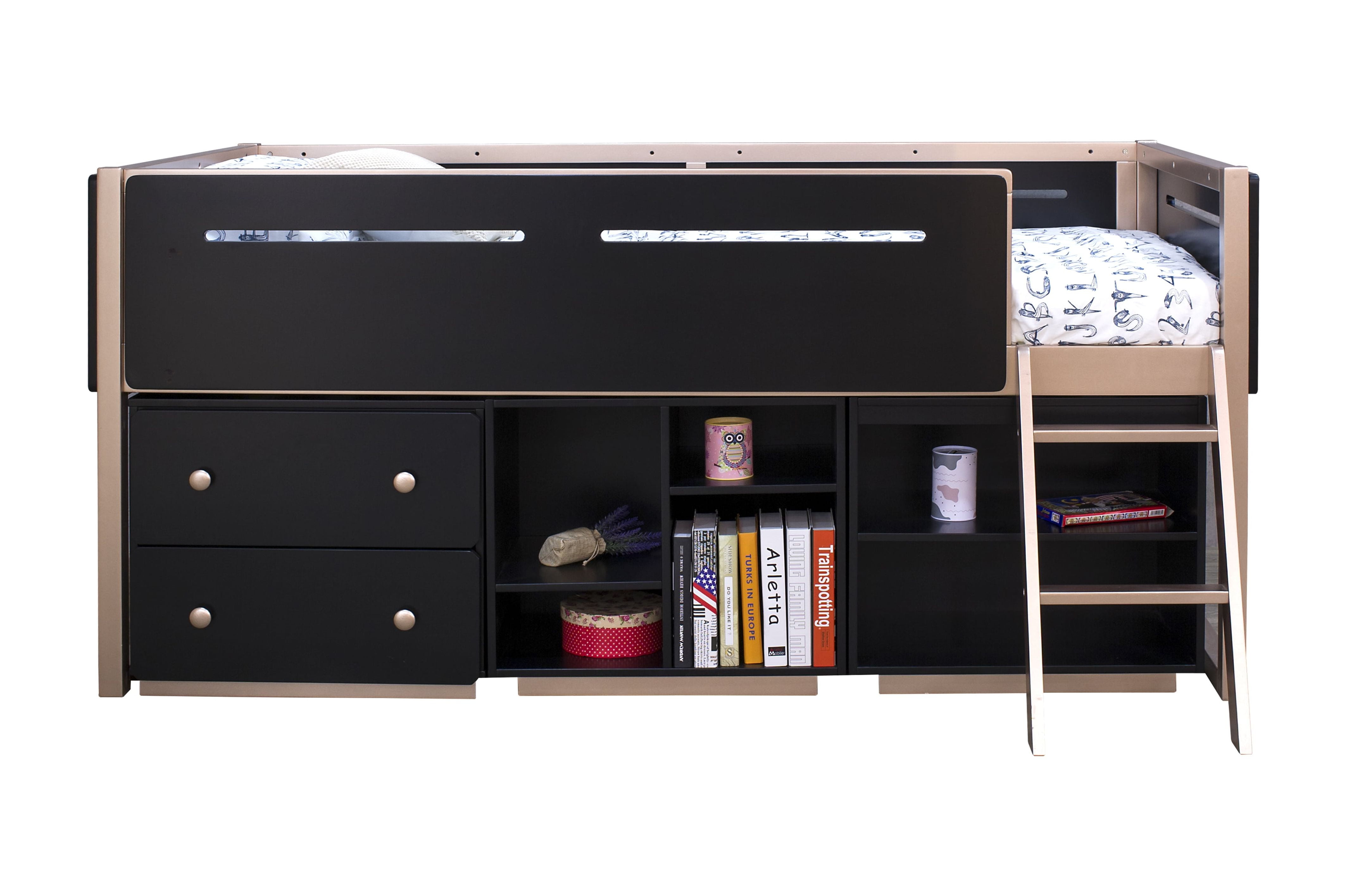 Picture of Acme Furniture 37985 25 x 16 x 22 in. Prescott Bookshelf - 4 Compartments&#44; Black & Rose-Gold