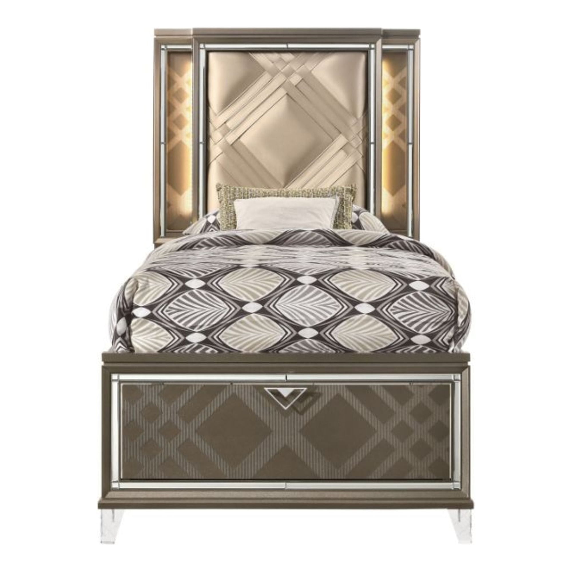 Picture of Acme Furniture 25340T 87 x 45 x 62 in. Skylar Bed with Storage - LED&#44; PU & Dark Champagne - Twin Size
