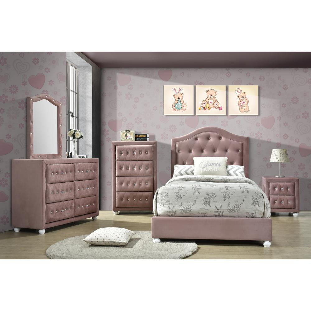Picture of Acme Furniture 30820T 81 x 41 x 46 in. Reggie Bed, Pink Fabric - Twin Size