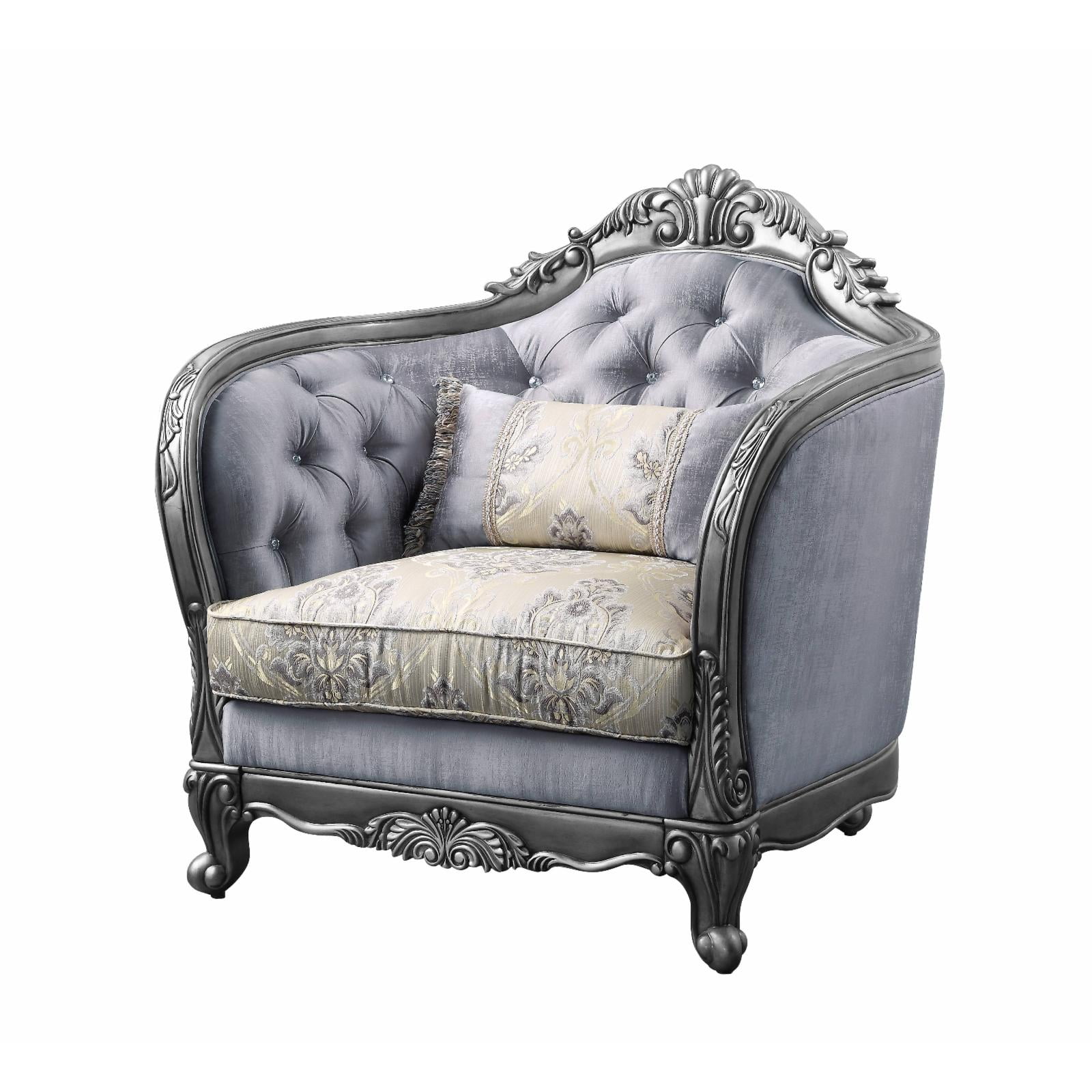 Picture of Acme Furniture 55347 43 x 39 x 45 in. Ariadne Stationary Fabric Chair with 1 Pillow&#44; Fabric & Platinum
