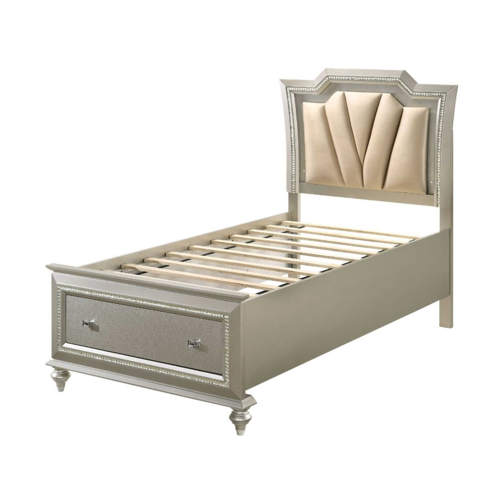Picture of Acme Furniture 27240T 86 x 46 x 60 in. Kaitlyn Bed with Storage&#44; PU & Champagne - Twin Size
