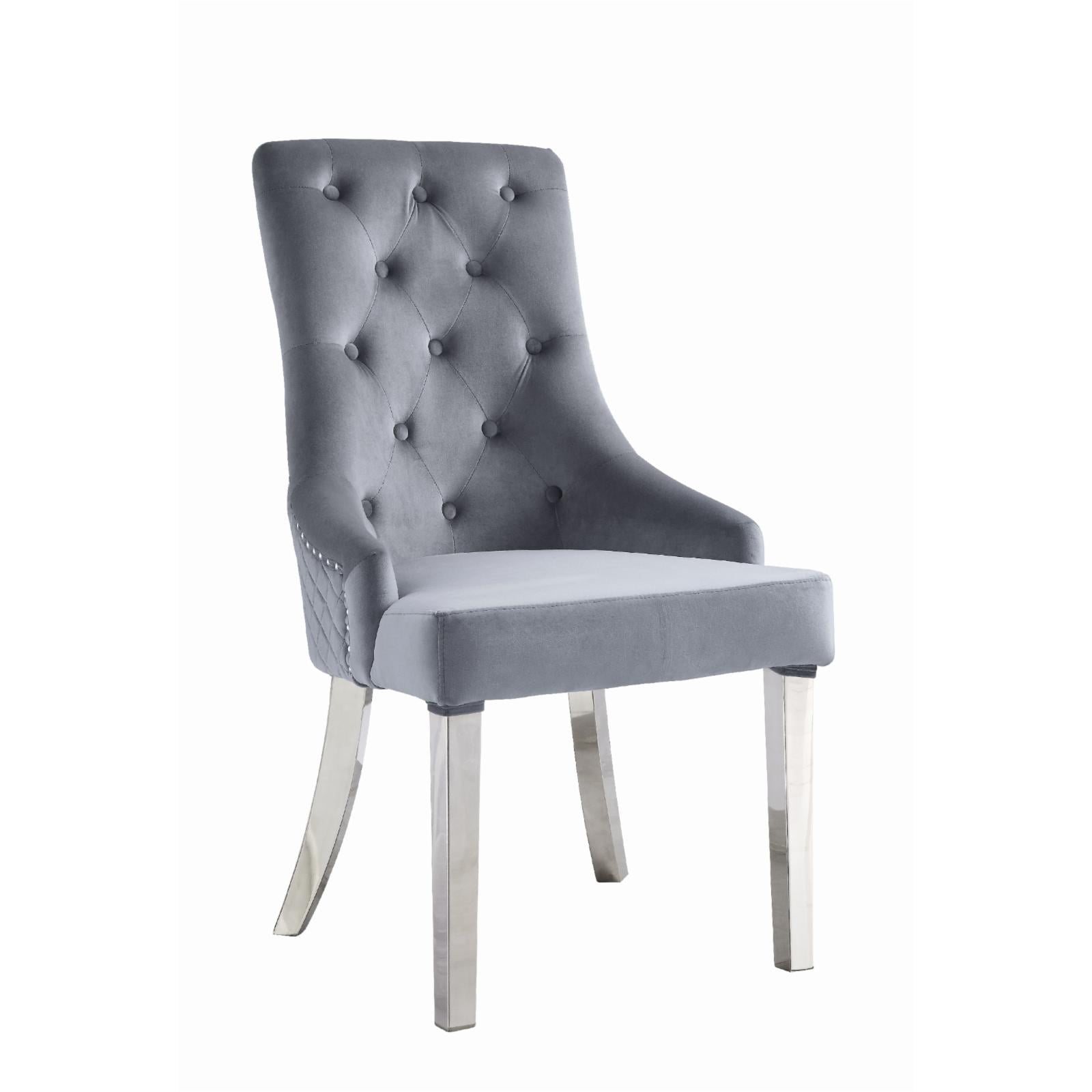 Picture of Acme Furniture 68264 21 x 28 x 40 in. Satinka Side Chair&#44; Gray Fabric & Mirrored Silver