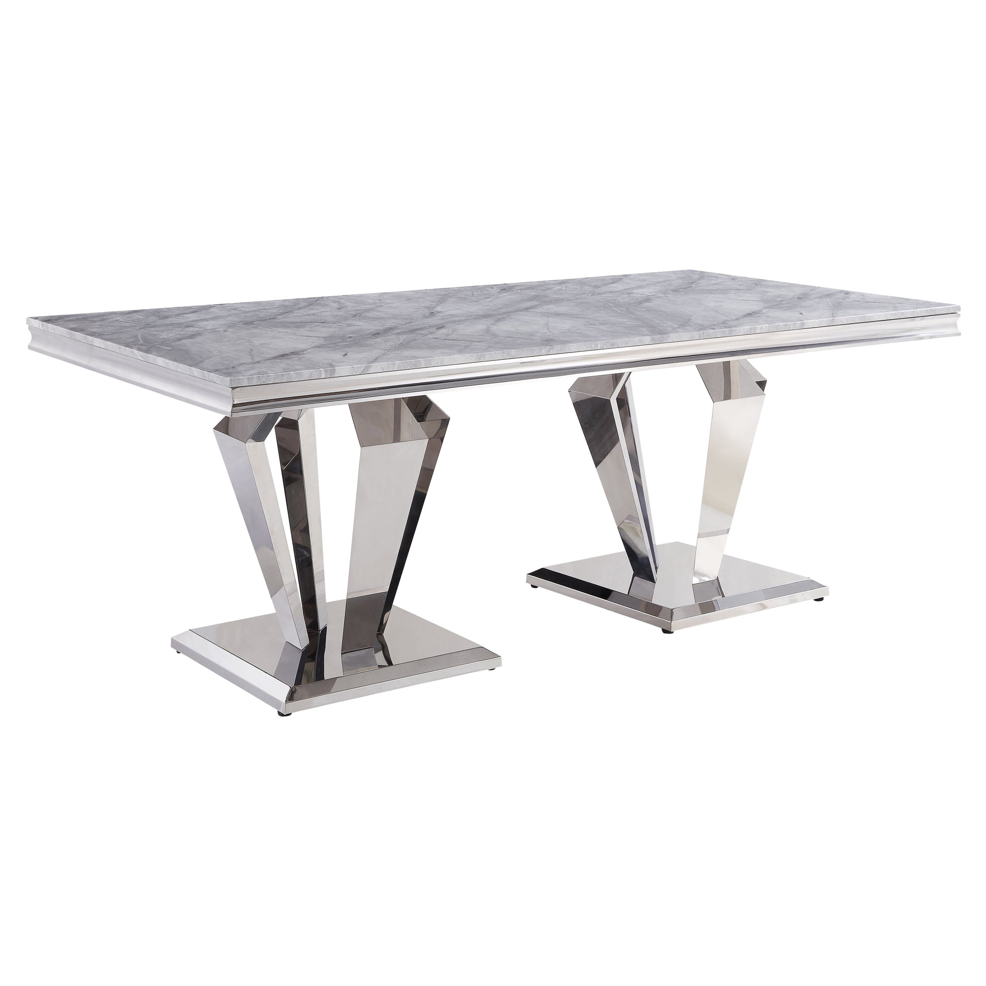 Picture of Acme Furniture 68265 79 x 40 x 30 in. Satinka Dining Table&#44; Light Gray Printed Faux Marble & Mirrored Silver