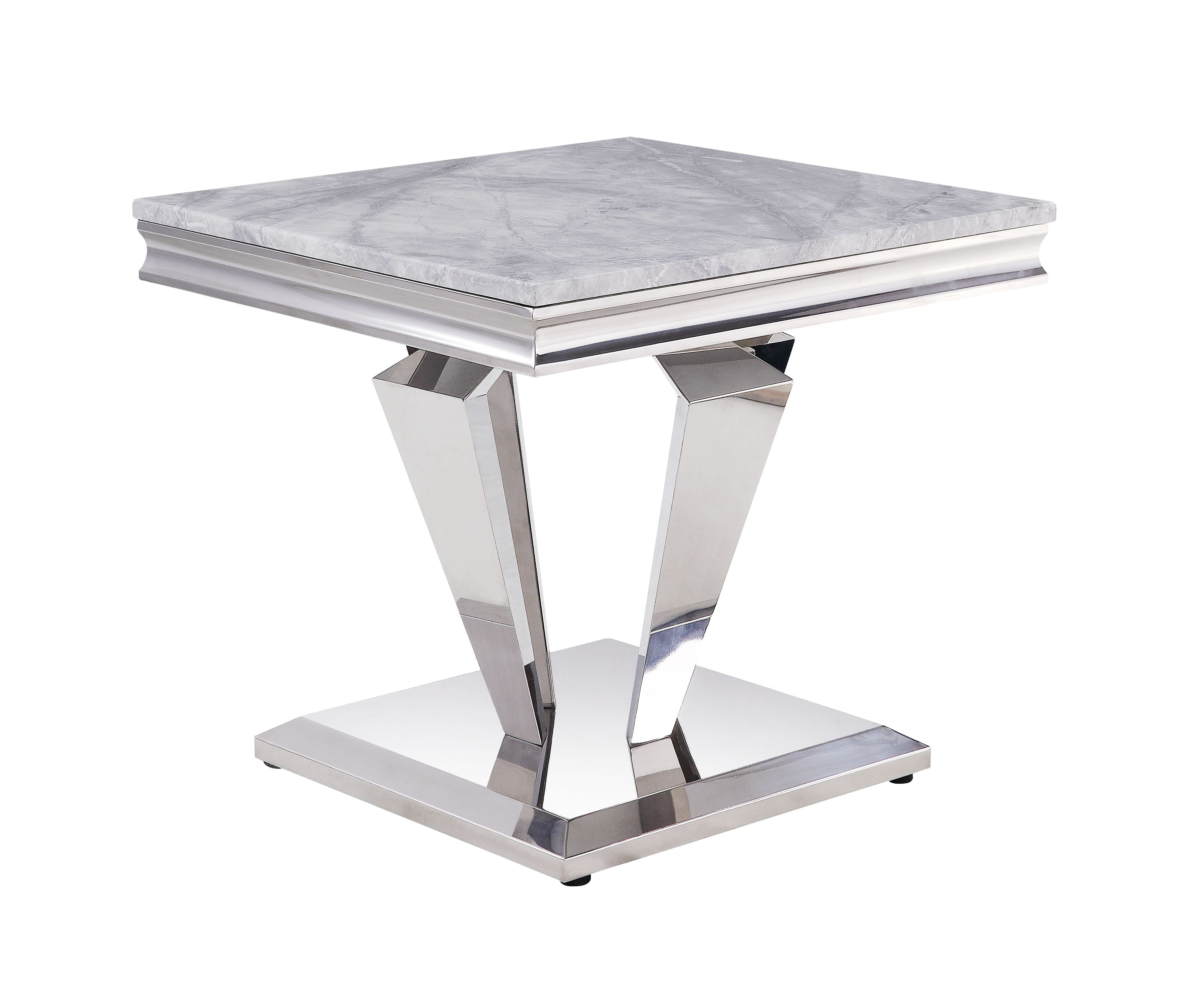 Picture of Acme Furniture 87219 24 x 24 x 22 in. Satinka End Table&#44; Light Gray Printed Faux Marble & Mirrored Silver