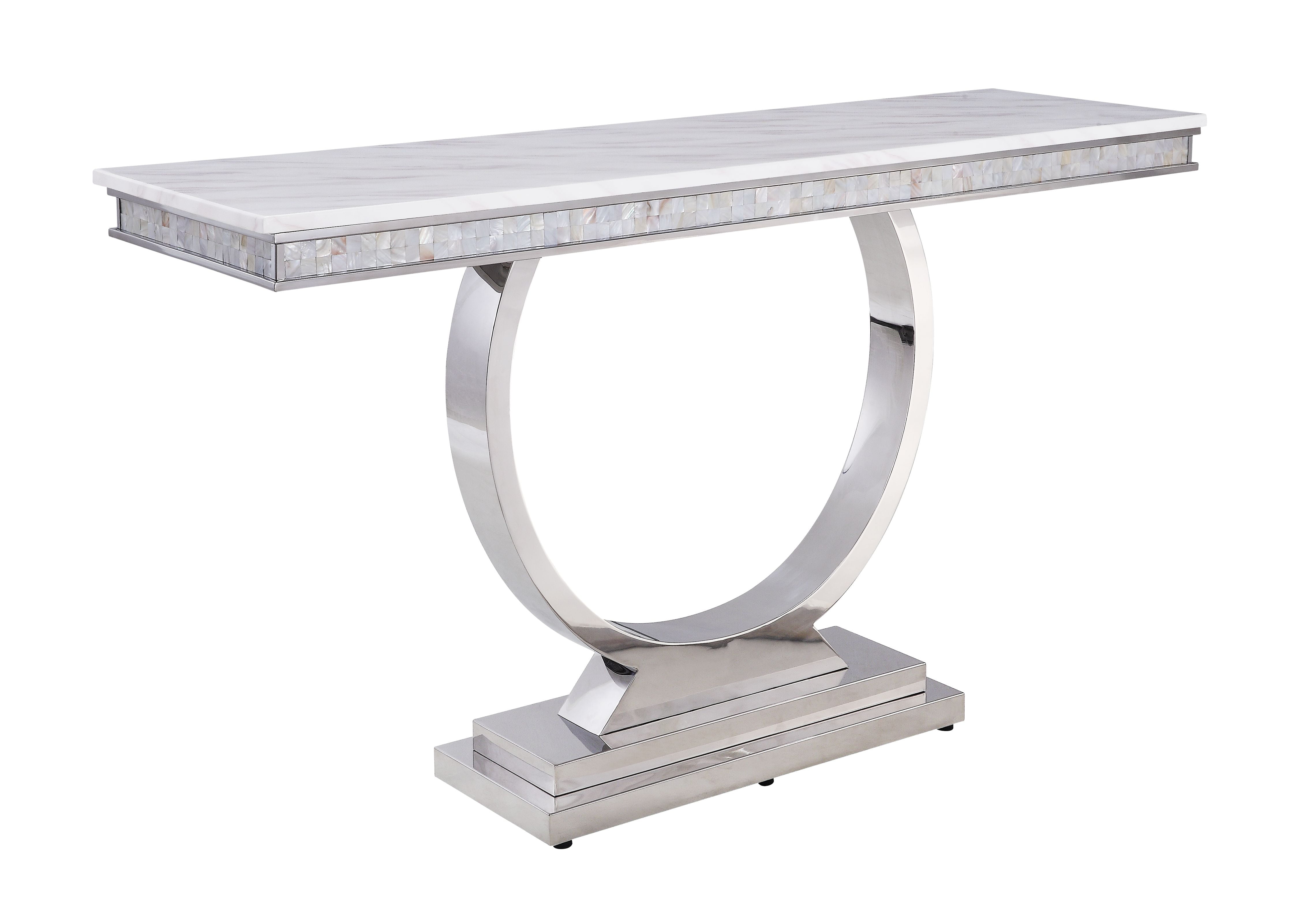 Picture of Acme Furniture 87363 24 x 24 x 20 in. Zander End Table&#44; White Printed Faux Marble & Mirrored Silver