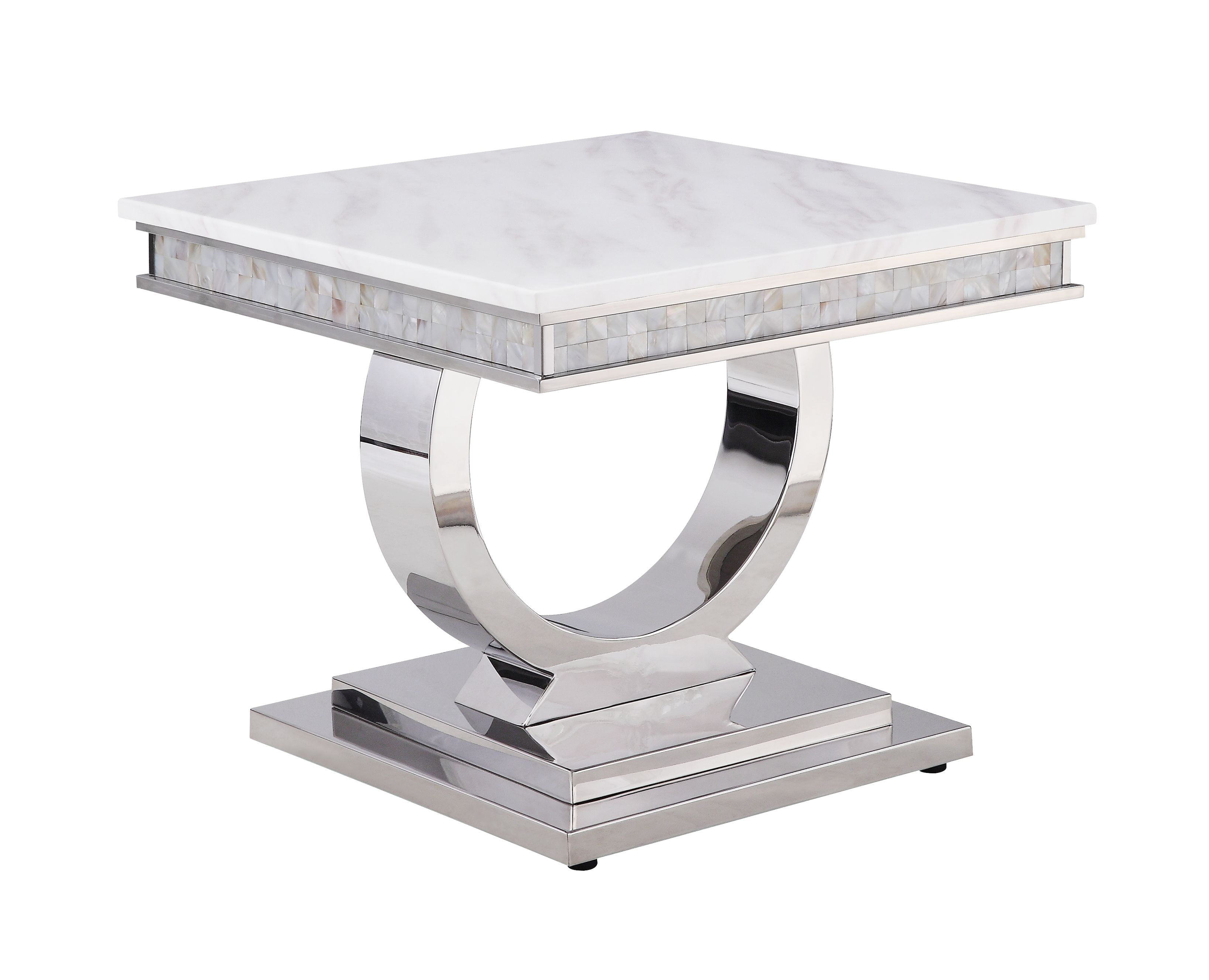 Picture of Acme Furniture 87359 63 x 18 x 33 in. Zander Sofa Table&#44; White Printed Faux Marble & Mirrored Silver