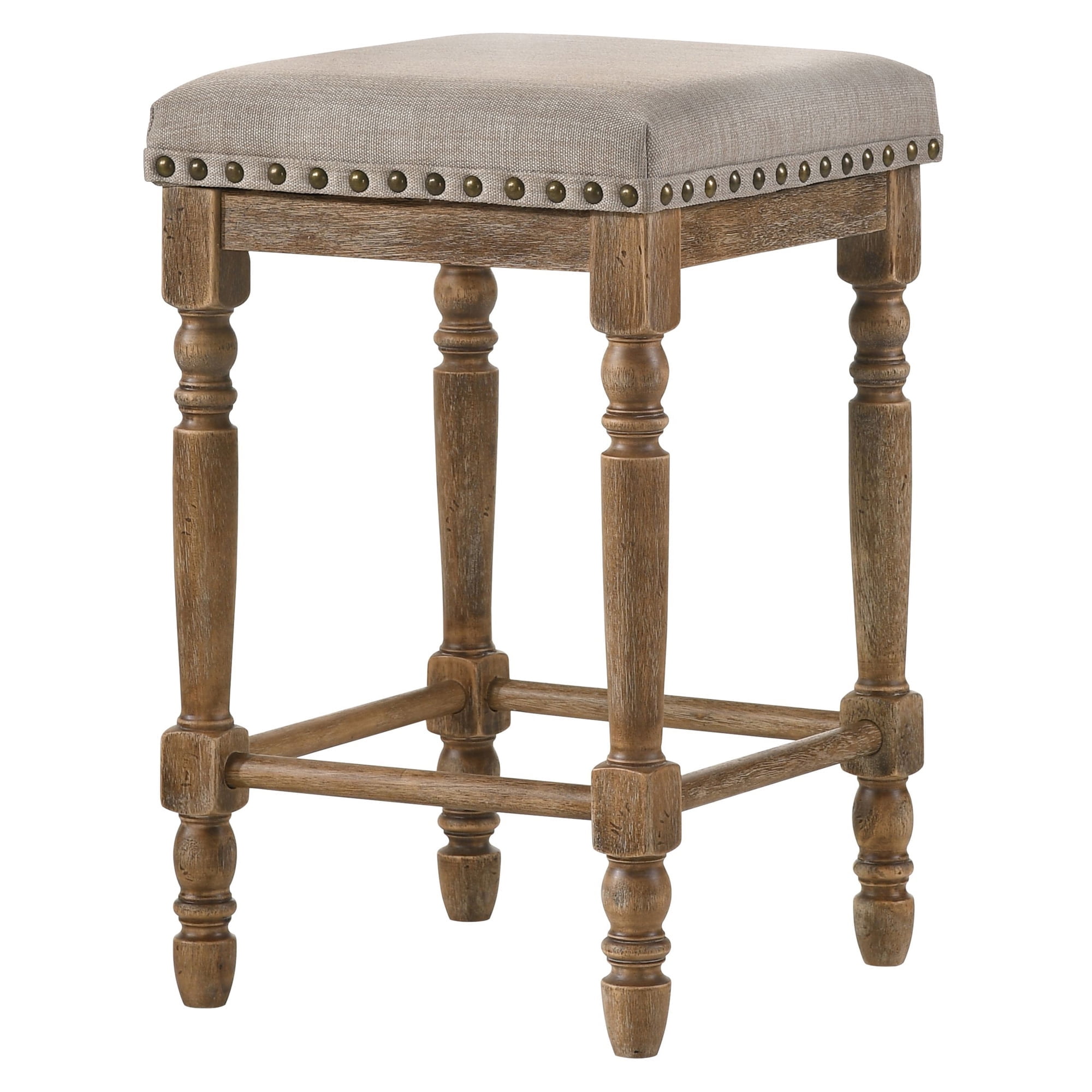 Picture of Acme Furniture 77177 16 x 16 x 24 in. Farsiris Counter Height Stool&#44; Beige Fabric & Weathered Oak