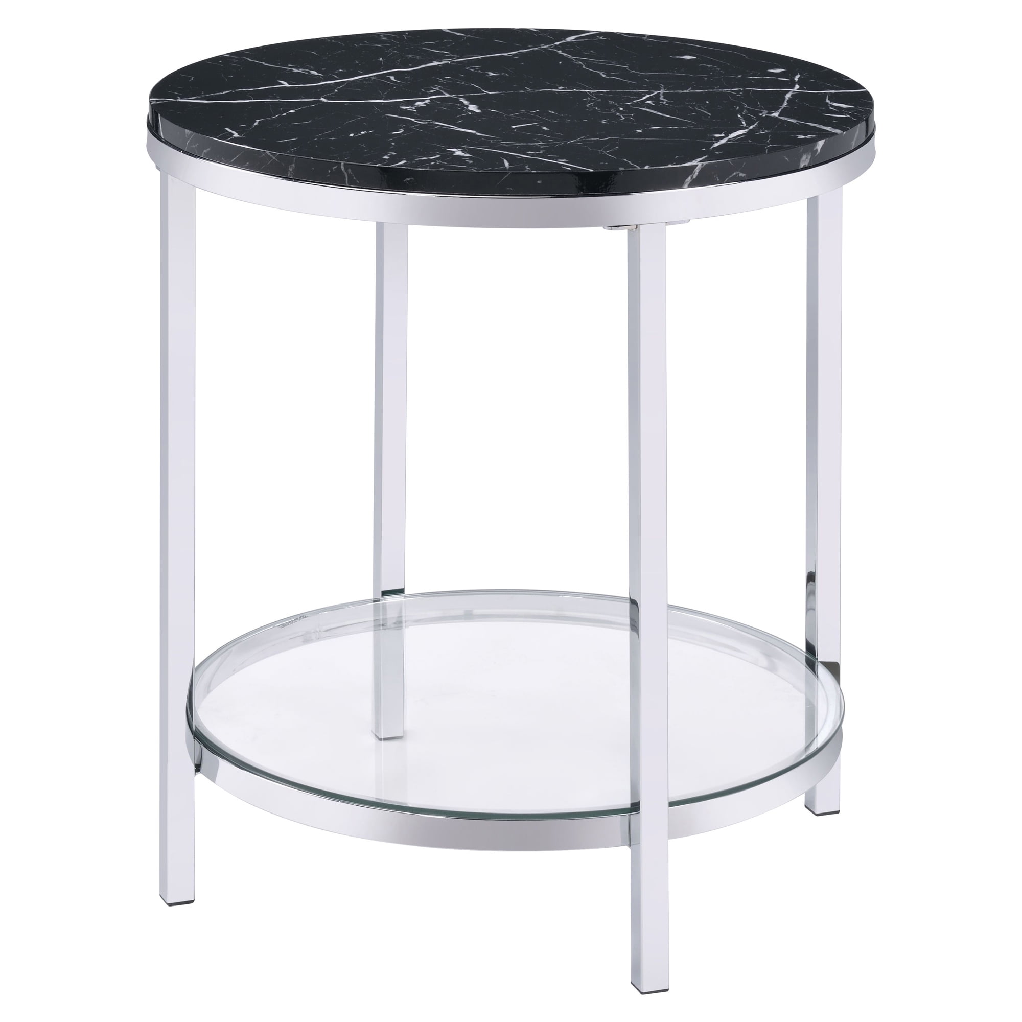 Picture of Acme Furniture 82477 22 x 22 x 25 in. Virlana End Table&#44; Faux Black Marble & Chrome