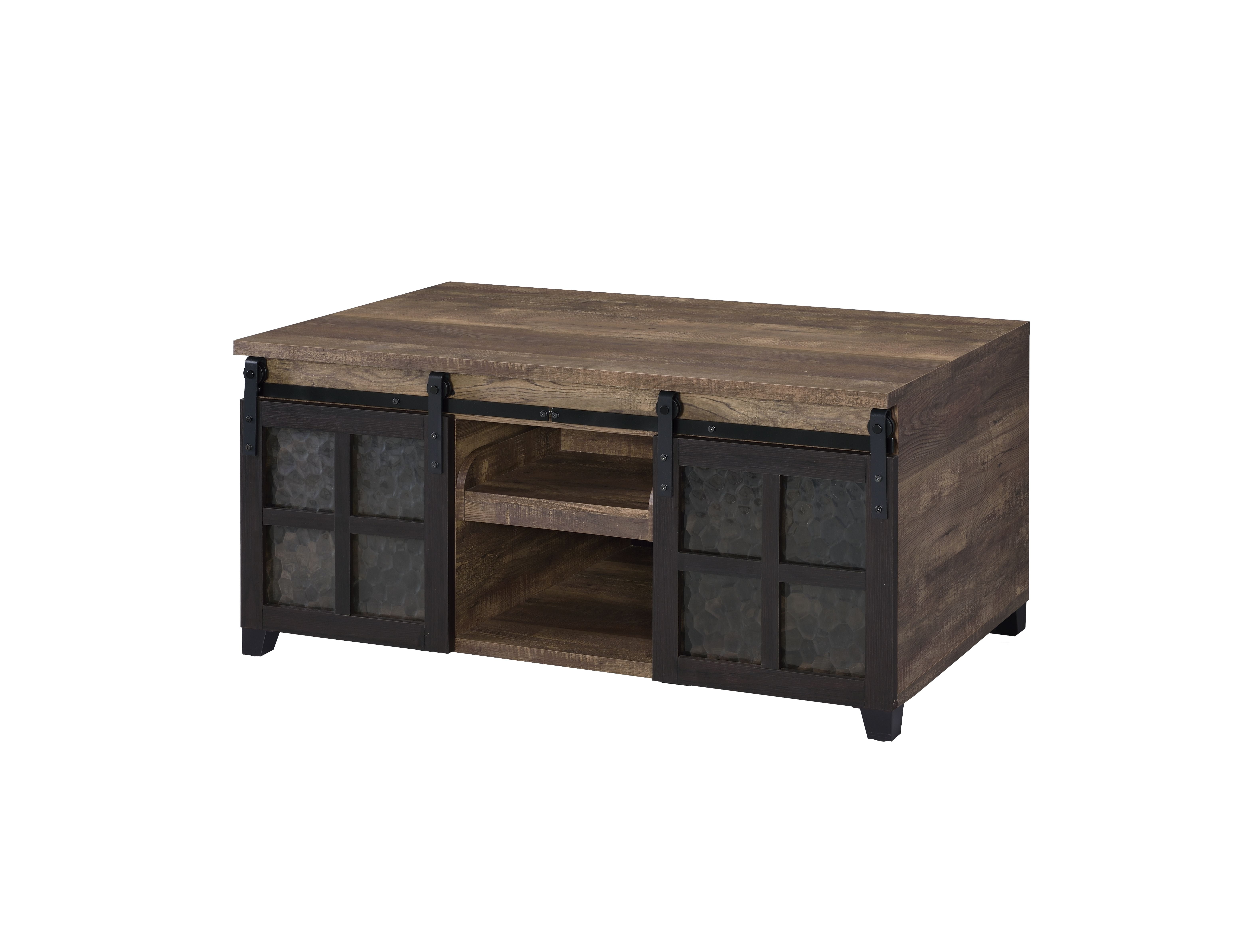 Picture of Acme Furniture 87955 47 x 24 x 23 in. Nineel Coffee Table - Obscure Glass&#44; Rustic Oak & Black
