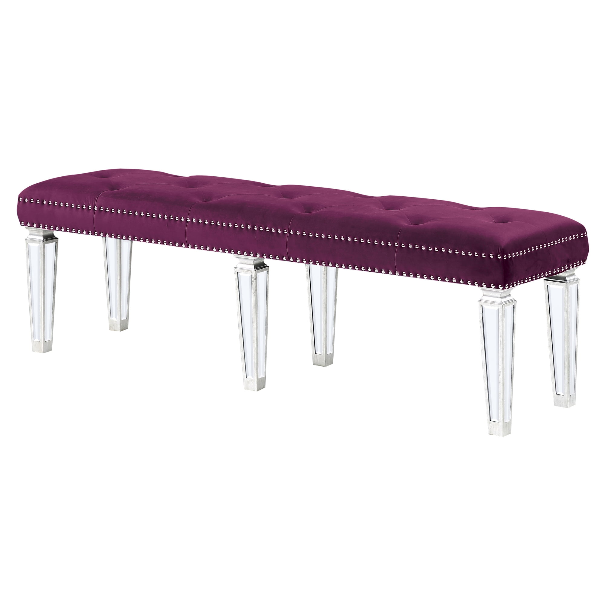 Picture of Acme Furniture 27377 60 x 17 x 19 in. Varian Bench&#44; Burgundy Velvet & Mirrored