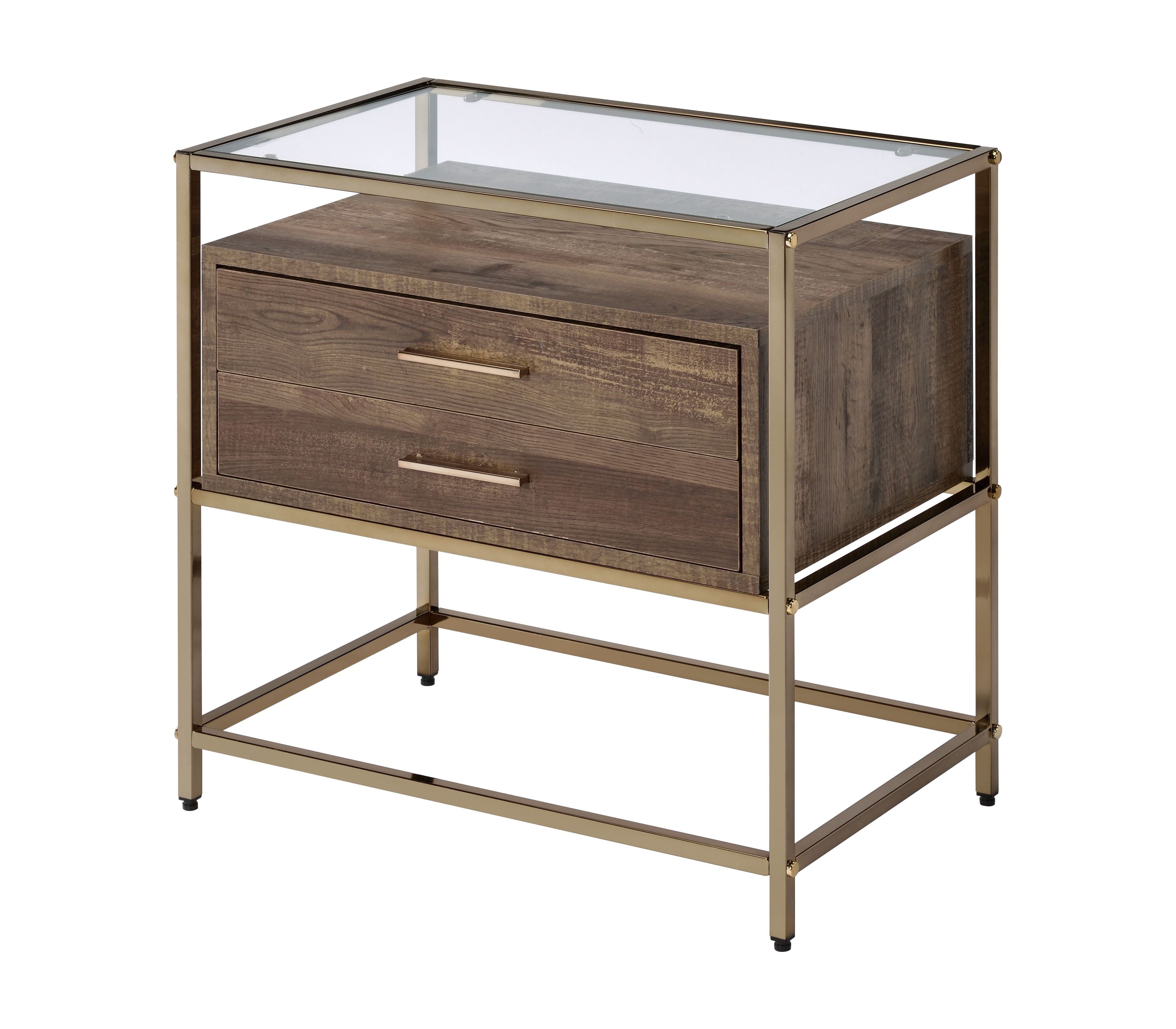 Picture of Acme Furniture 97867 24 x 15 x 24 in. Knave Accent Table&#44; Walnut & Champagne