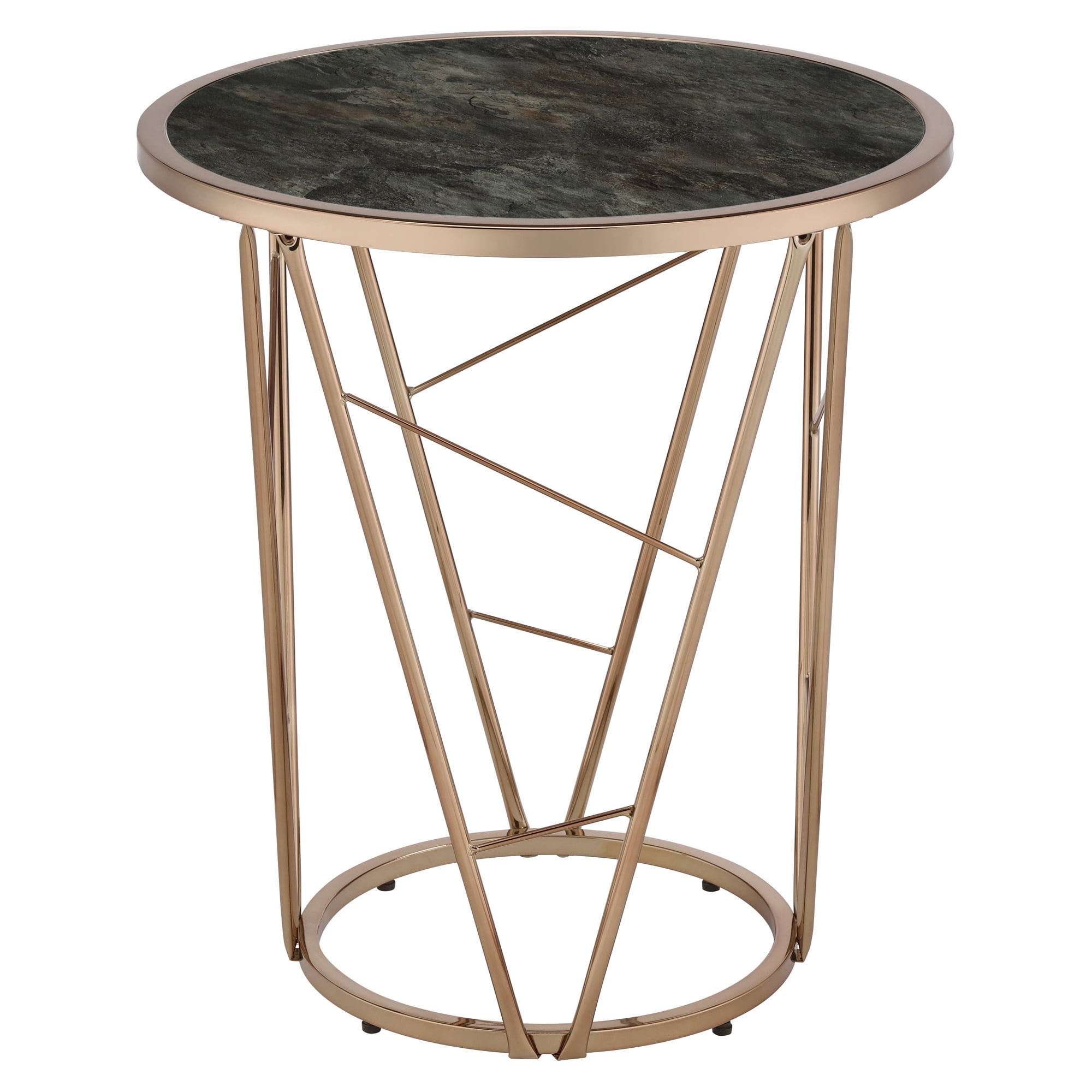 Picture of Acme Furniture 83302 22 x 22 x 24 in. Cicatrix End Table&#44; Faux Black Marble Glass & Champagne