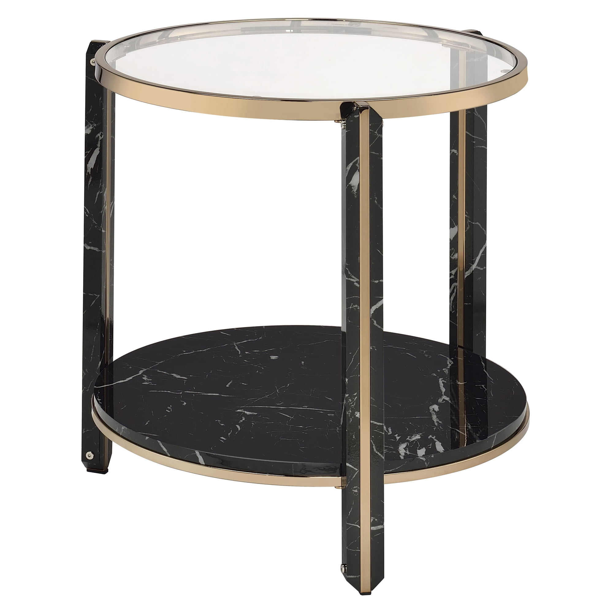 Picture of Acme Furniture 83307 23 x 23 x 24 in. Thistle End Table - Clear Glass&#44; Faux Black Marble & Champagne