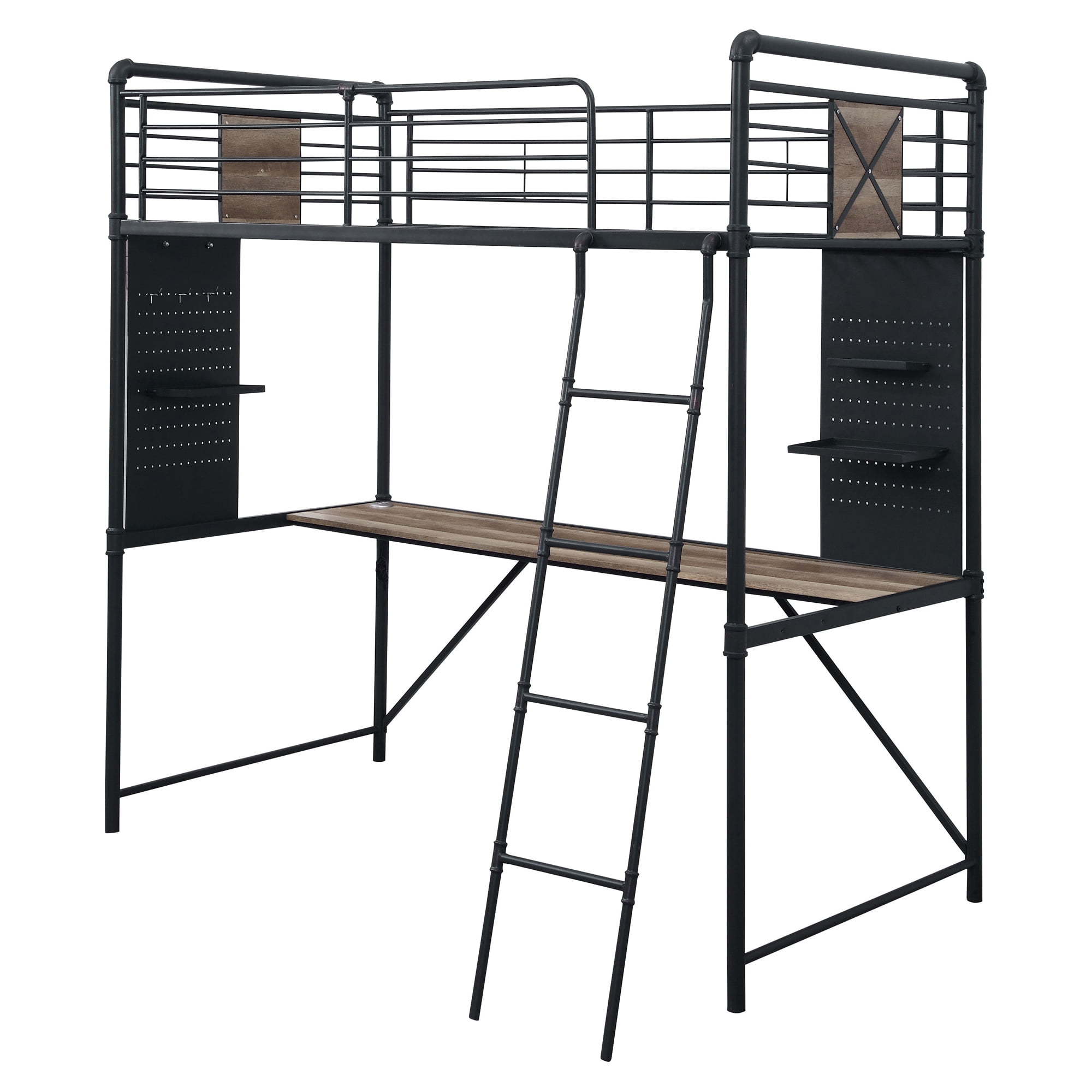 Picture of Acme Furniture 38310 79 x 57 x 78 in. Cordelia Loft Bed with Desk&#44; Antique Oak&#44; Sandy Black & Dark Bronze Hand-Brushed - Twin Size