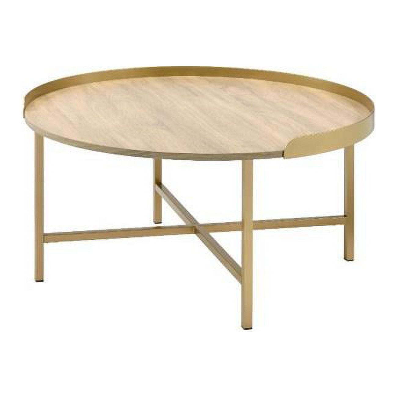 Picture of Acme Furniture 82335 34 x 34 x 18 in. Mithea Coffee Table&#44; Oak Table Top & Gold