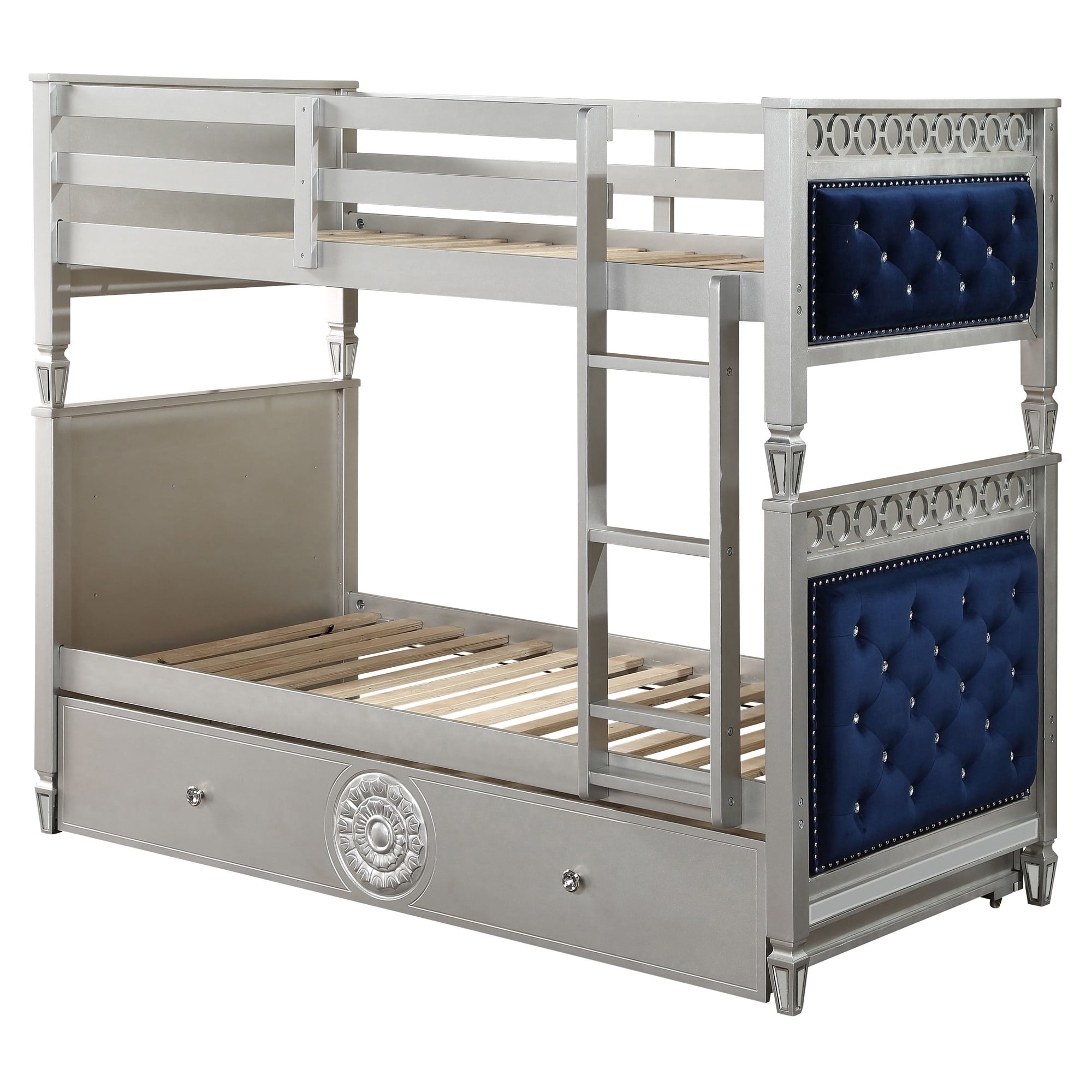 Picture of Acme Furniture 38330 82 x 43 x 67 in. Varian Bunk Bed&#44; Blue Velvet & Silver - Twin Size