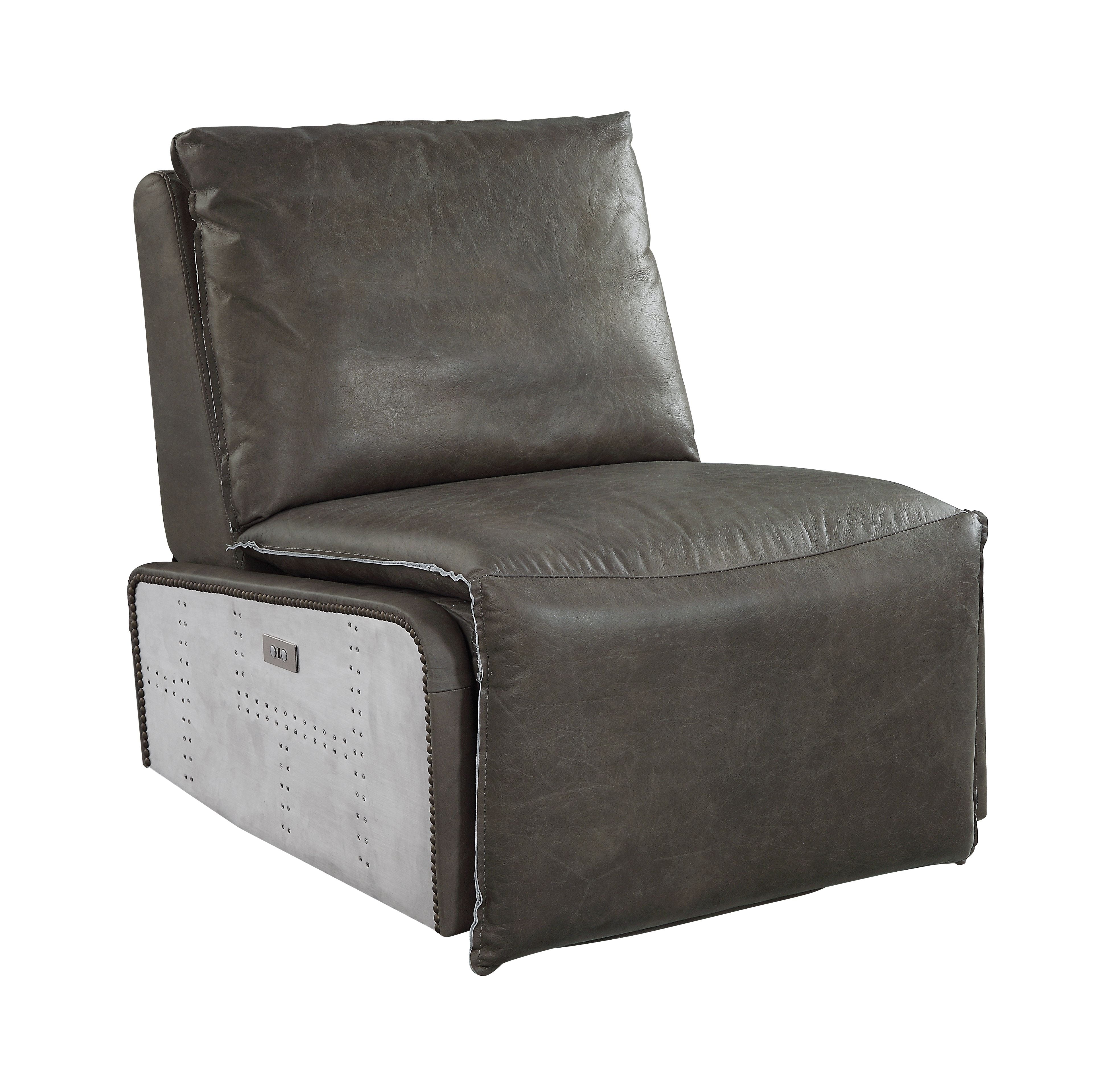 Picture of Acme Furniture 59940 31 x 40 x 35 in. Metier Power Motion Recliner&#44; Gray Top Grain Leather & Aluminum