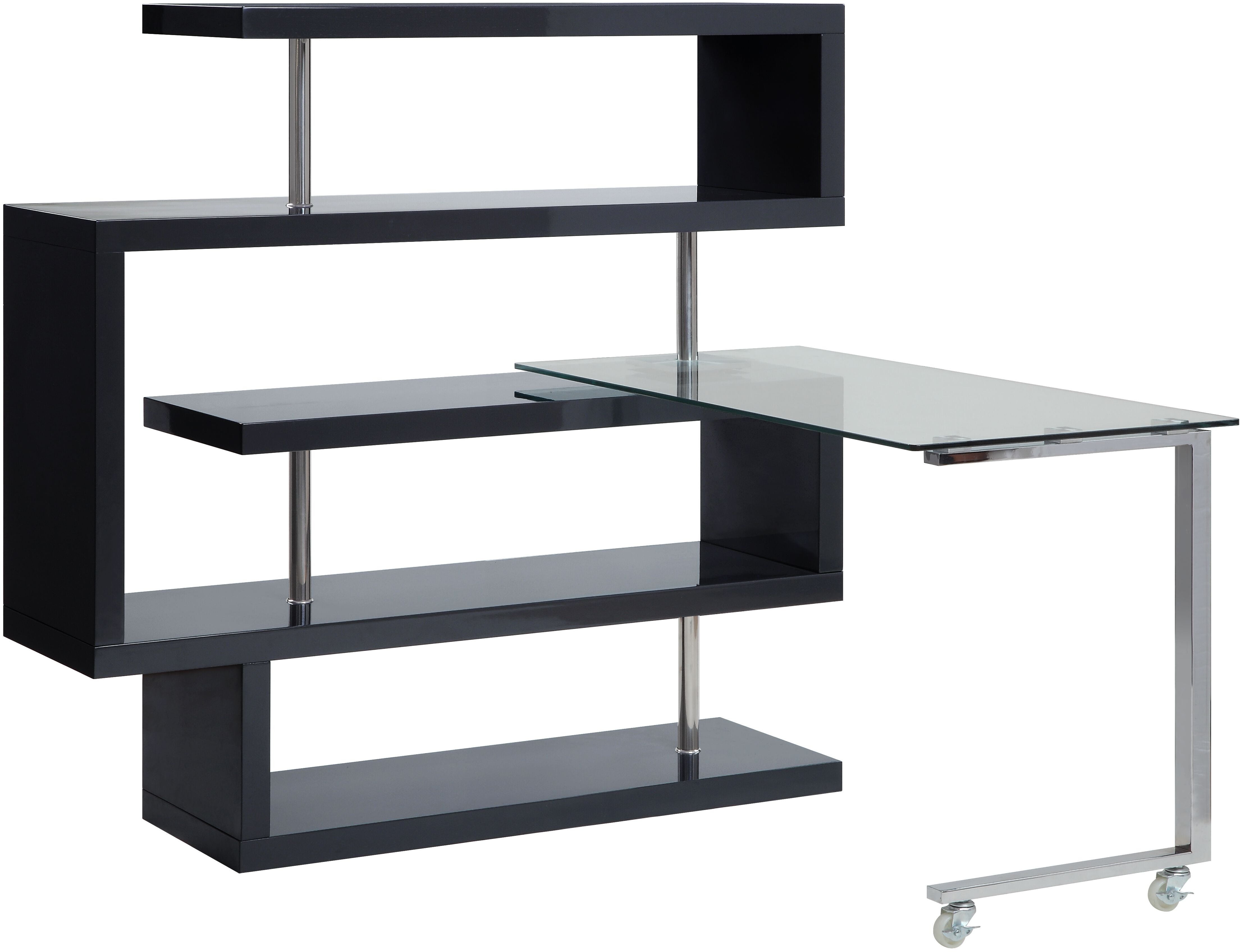 Picture of Acme Furniture 93177 55 x 24 x 54 in. Raceloma Writing Desk with Shelf - Clear Glass&#44; Chrome & Black High Gloss