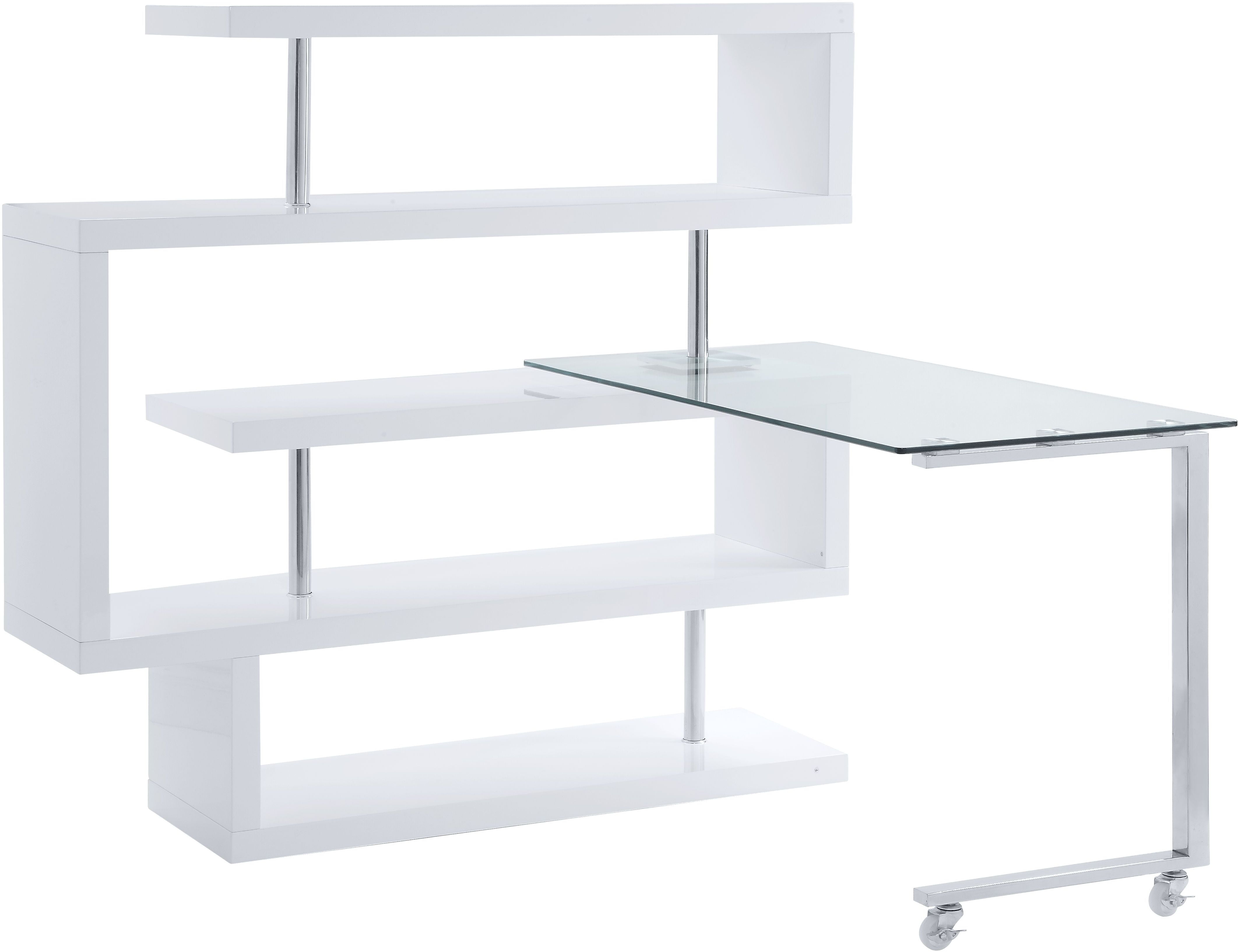 Picture of Acme Furniture 93179 55 x 24 x 54 in. Raceloma Writing Desk with Shelf - Clear Glass&#44; Chrome & White High Gloss