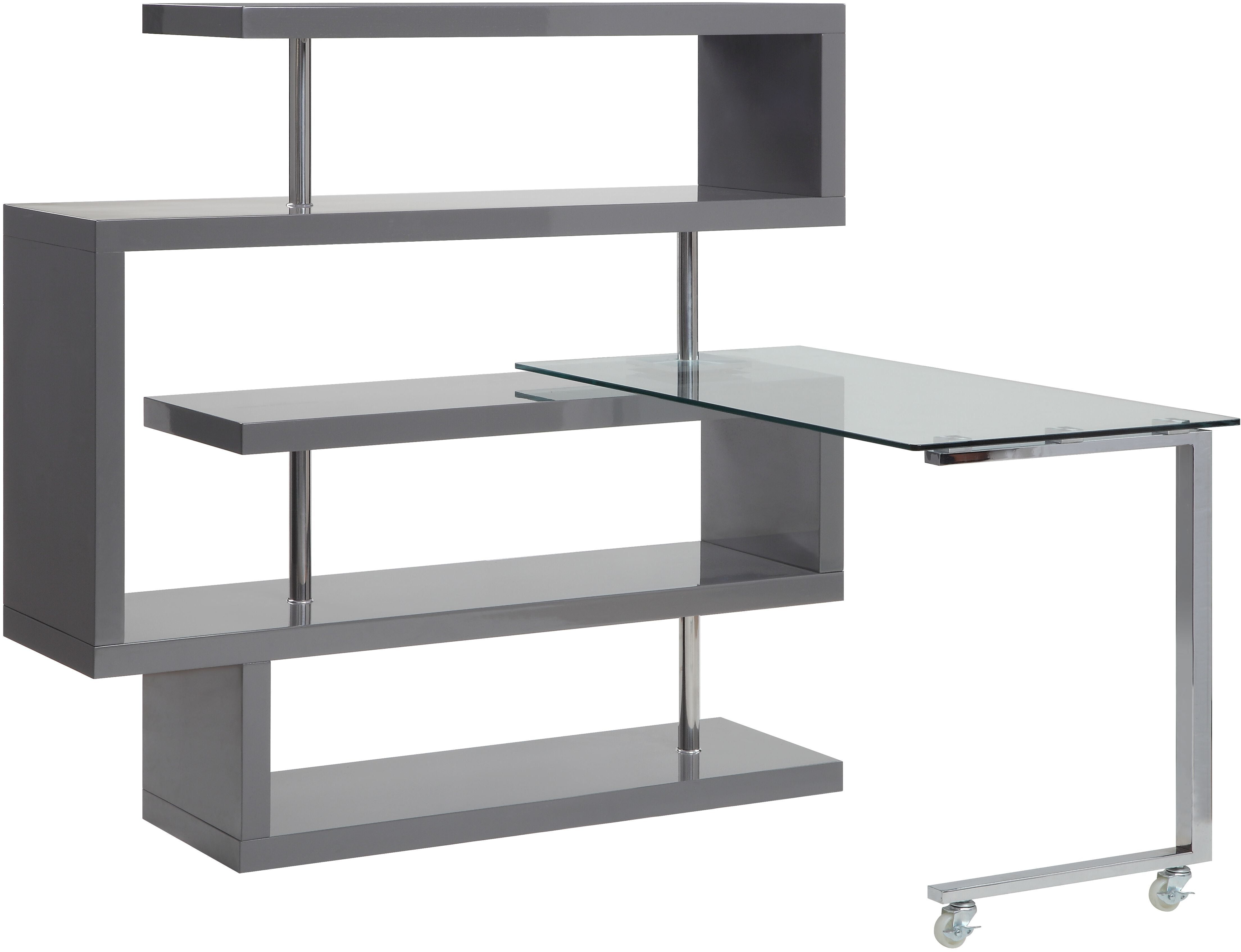 Picture of Acme Furniture 93181 55 x 24 x 54 in. Raceloma Writing Desk with Shelf - Clear Glass&#44; Chrome & Gray High Gloss