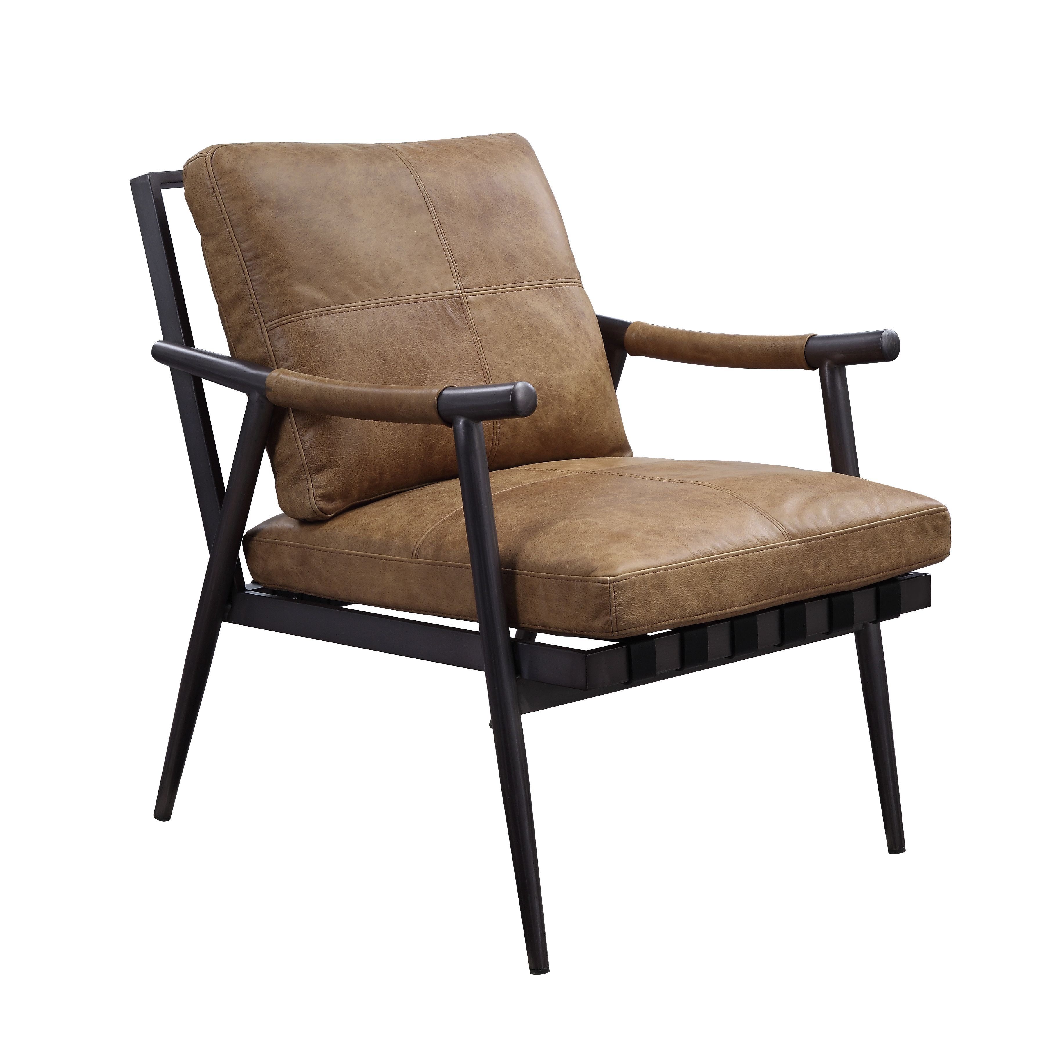 Picture of Acme Furniture 59949 26 x 33 x 33 in. Anzan Accent Chair&#44; Berham Chestnut Top Grain Leather & Matt Iron