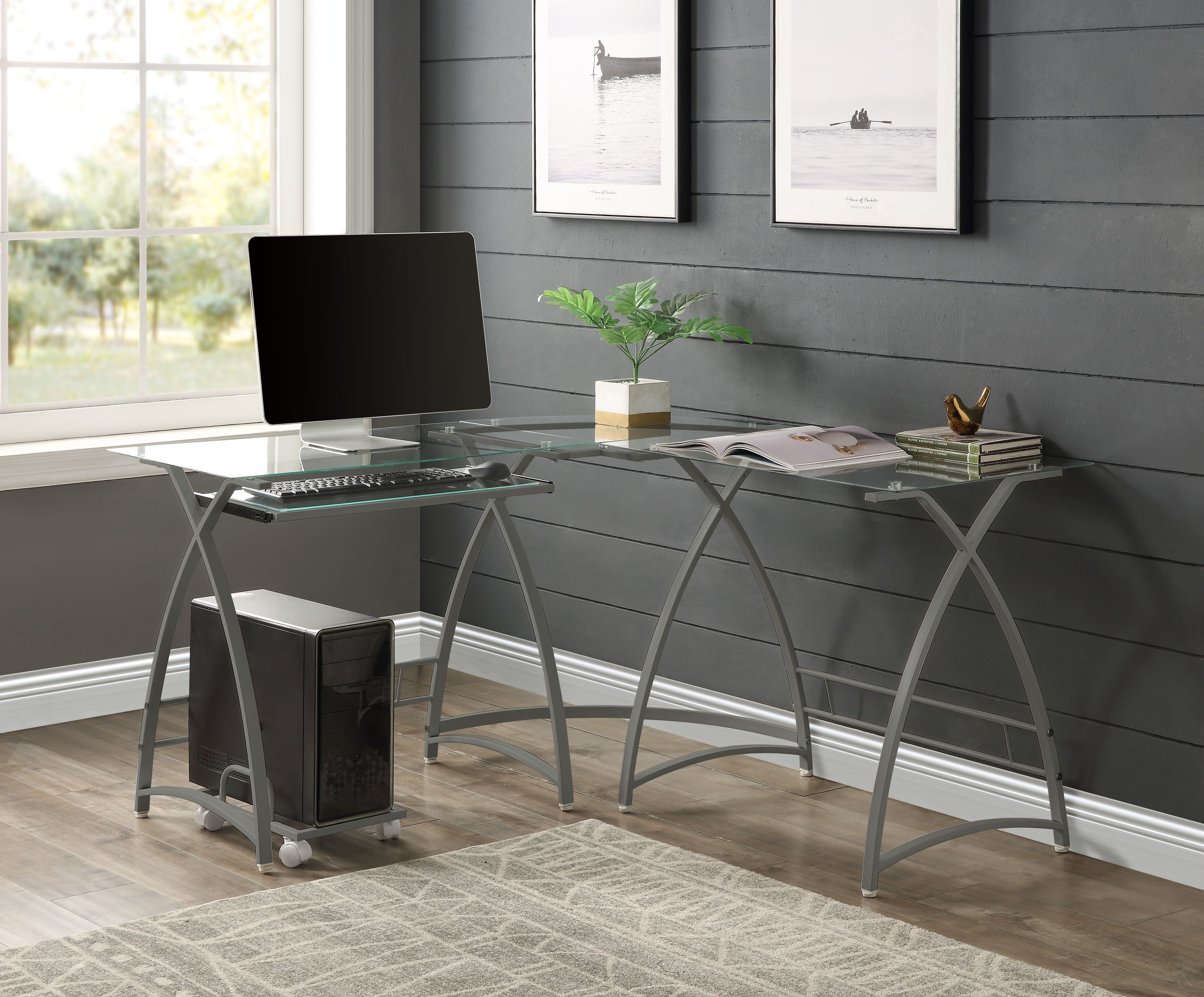 Picture of Acme Furniture OF00041 51 x 51 x 28 in. Dazenus Computer Desk&#44; Clear Glass & Silver