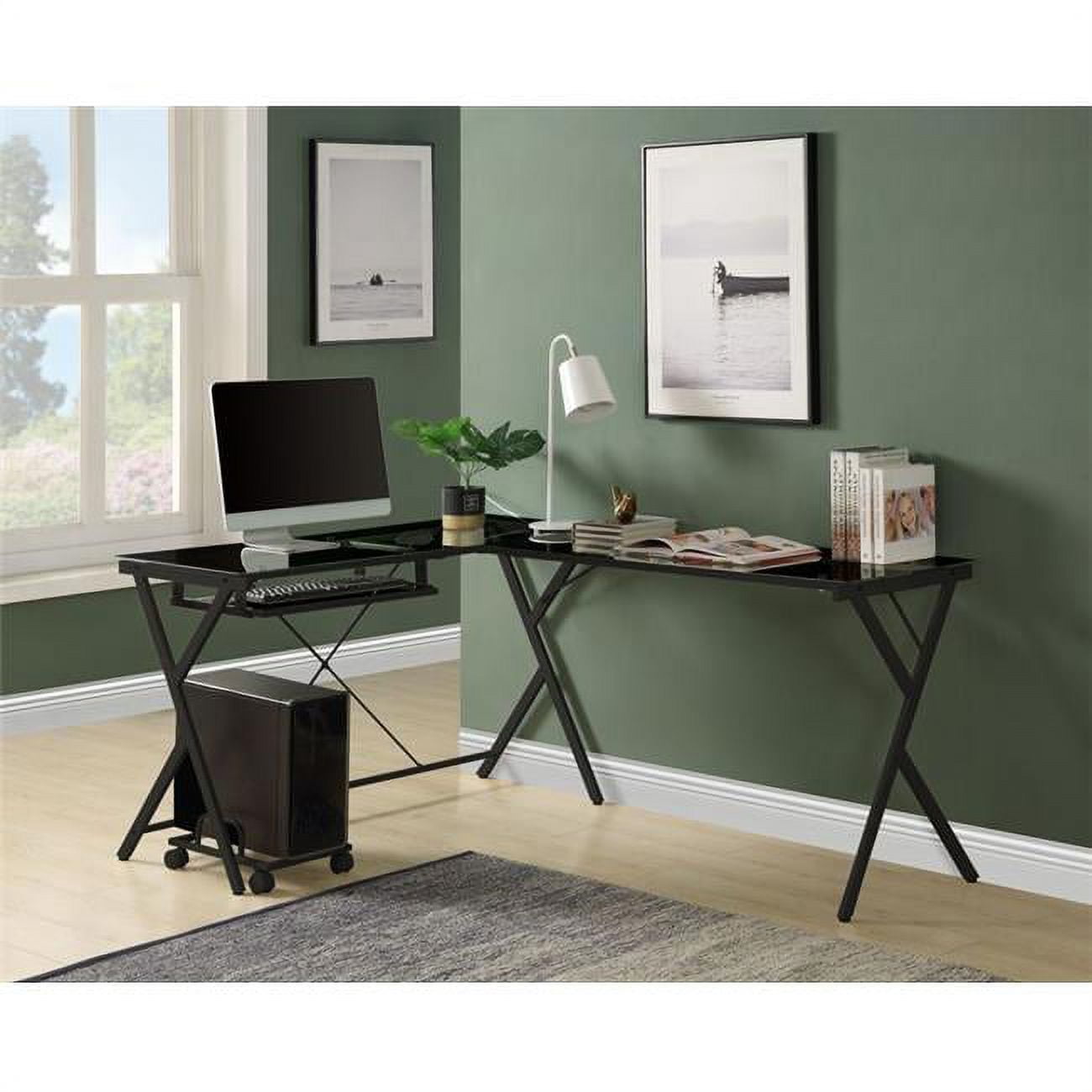 Picture of Acme Furniture OF00046 62 x 47 x 28 in. Demas Computer Desk&#44; Black Glass & Black