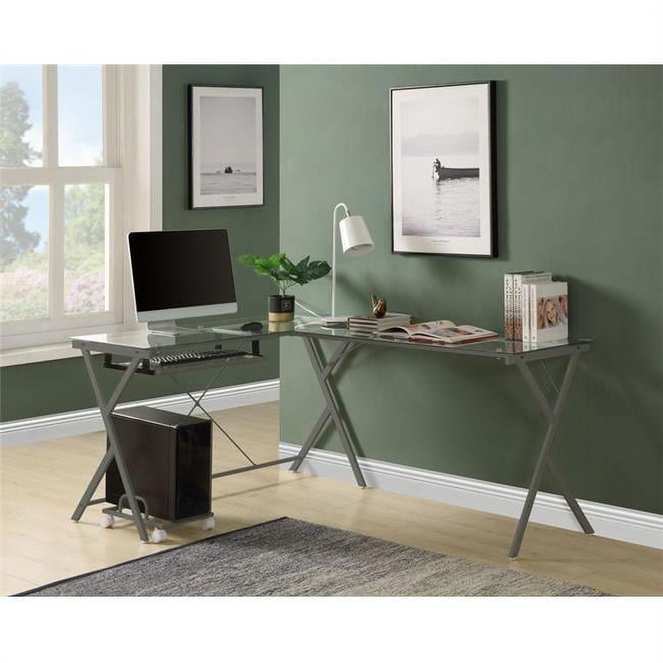 Picture of Acme Furniture OF00047 62 x 47 x 28 in. Demas Computer Desk&#44; Clear Glass & Silver