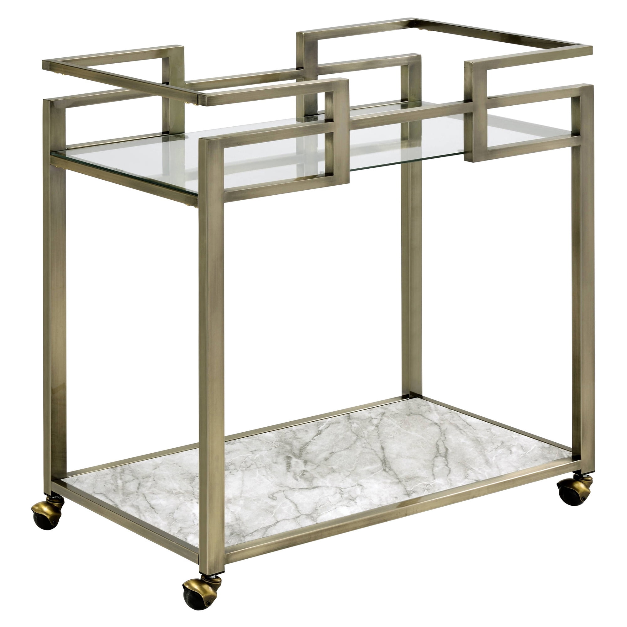 Picture of Acme Furniture AC00159 35 x 16 x 37 in. Neilo Serving Cart - Clear Glass&#44; Faux Marble Top & Wire Brass