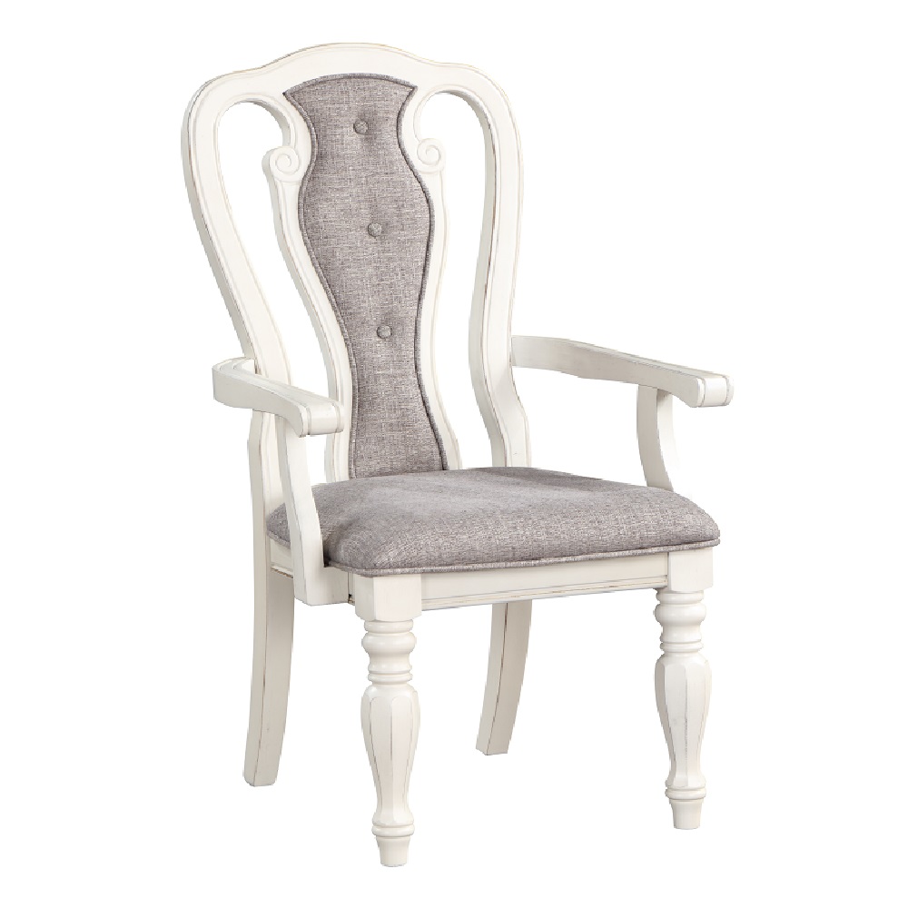 Picture of Acme Furniture DN01655 43 x 23 x 21 in. Florian Arm Chair&#44; Gray Fabric & Antique White - Set of 2