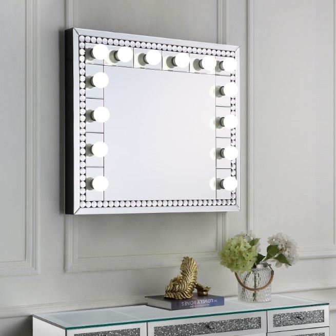 Picture of Acme Furniture AC00764 28 x 32 in. Farai Accent Mirror with Mirrored & Faux Crystal Diamonds