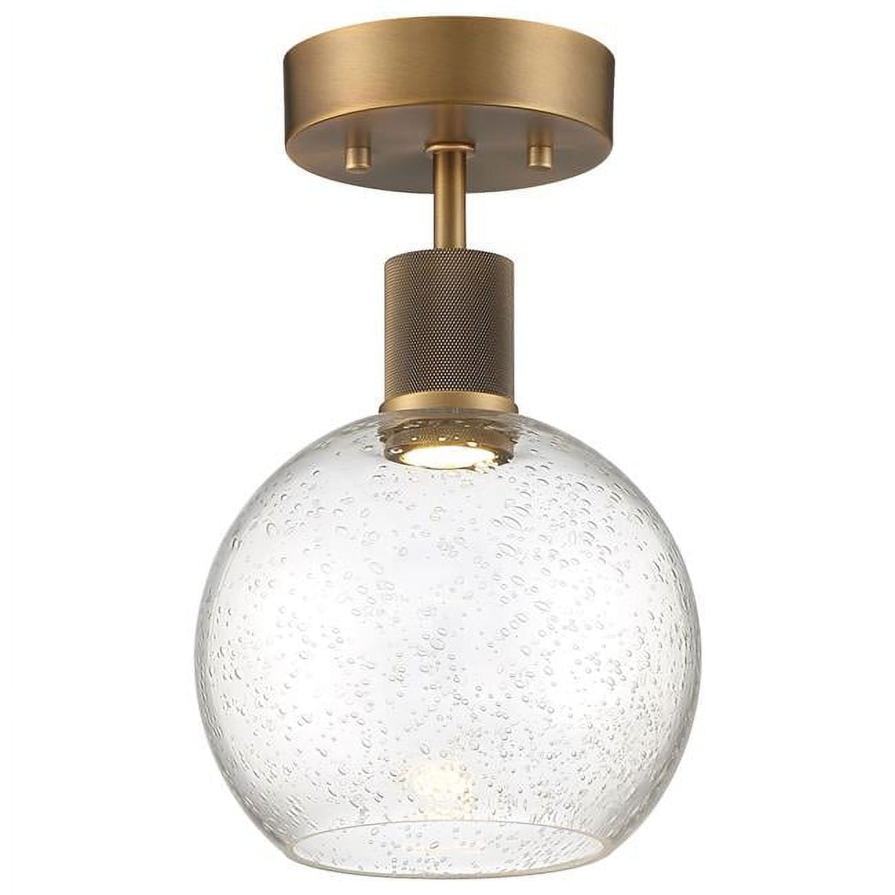 63148LEDD-ABB-SDG 8 in. Pt Nine 1 Light LED Semi-Flush Ceiling Light, Burgundy - Antique Brushed Brass - Seeded Glass
