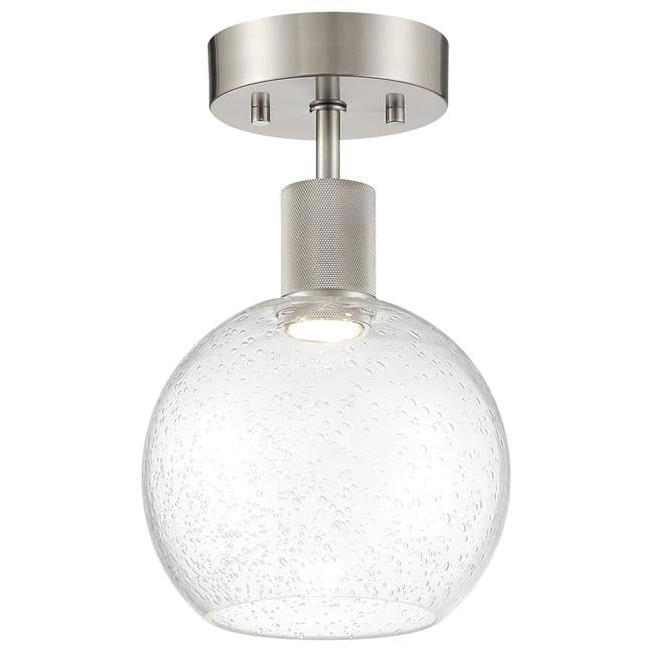 63148LEDD-BS-SDG 8 in. Pt Nine 1 Light LED Semi-Flush Ceiling Light, Burgundy - Brushed Steel - Seeded Glass