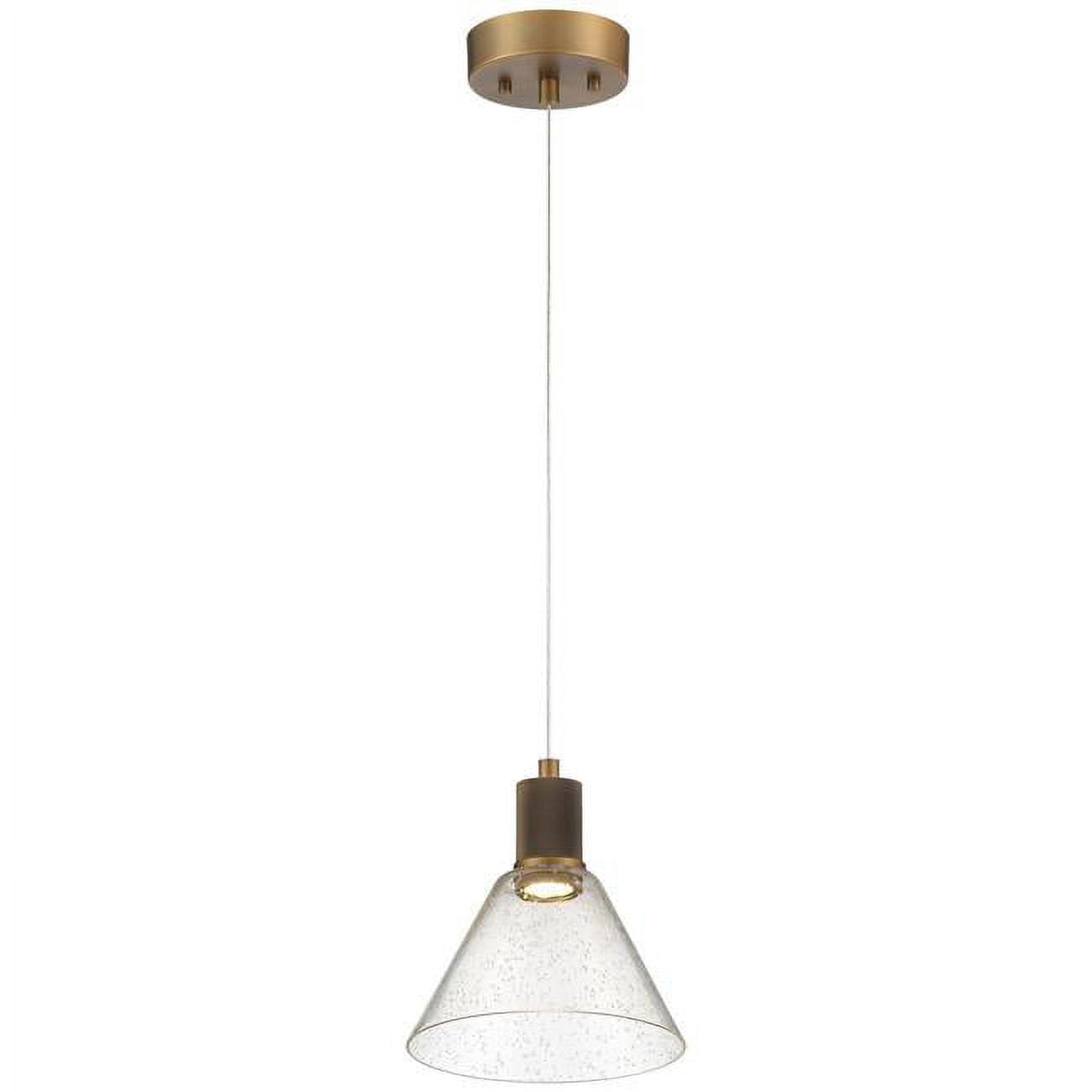 63140LEDD-ABB-SDG 8 in. Pt Nine 1 Light LED Pendant Ceiling Light, Martini - Antique Brushed Brass - Seeded Glass