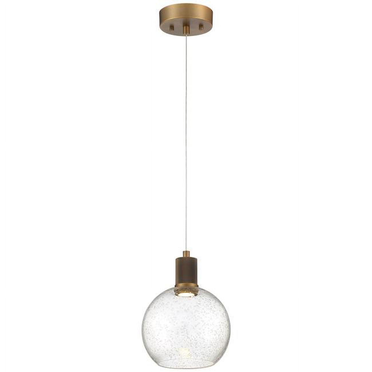 63142LEDD-ABB-SDG 8 in. Pt Nine 1 Light LED Pendant Ceiling Light, Burgundy - Antique Brushed Brass - Seeded Glass