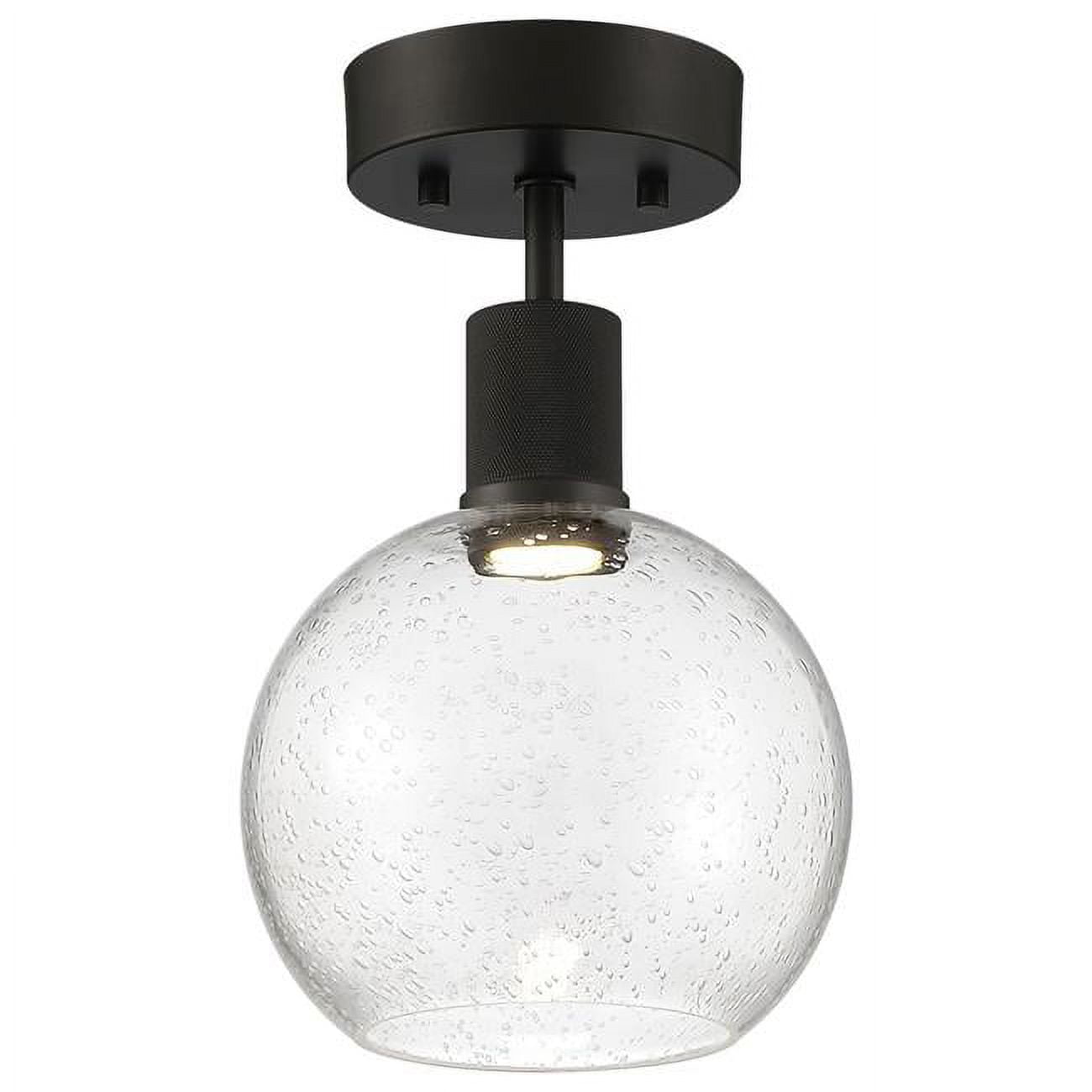 63148LEDD-MBL-SDG 8 in. Pt Nine 1 Light LED Semi-Flush Ceiling Light, Burgundy - Matte Black - Seeded Glass