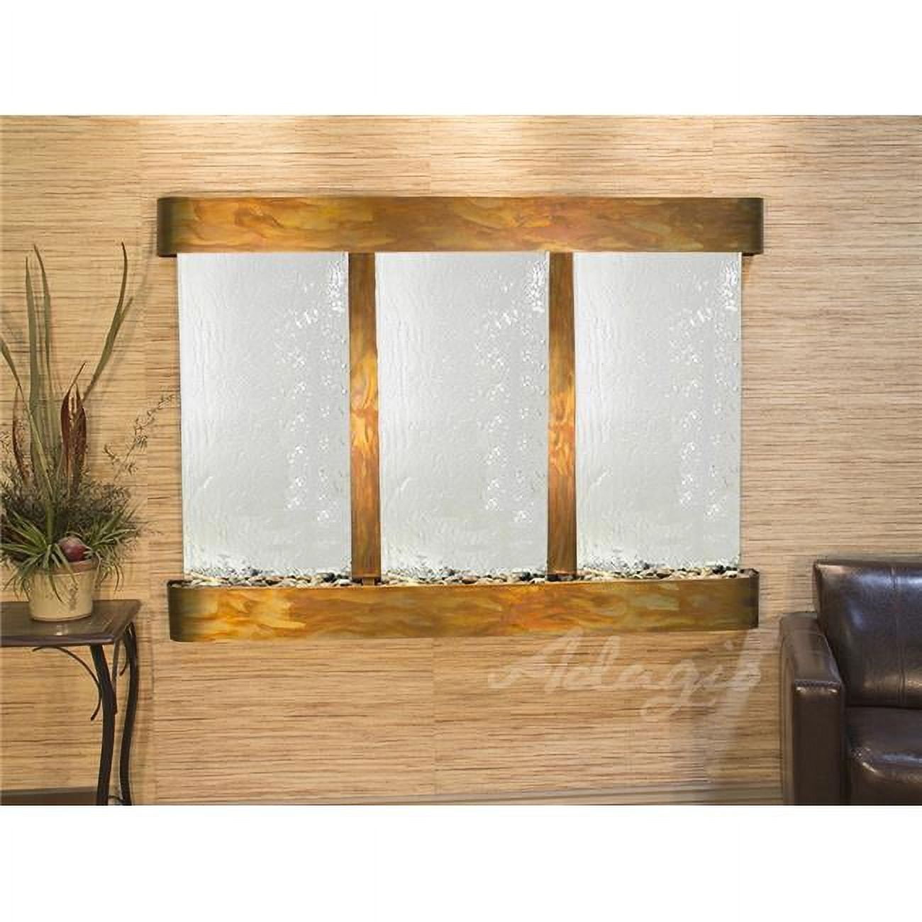 Olympus Falls-Round-Rustic Copper-Silver Mirror Wall Fountain
