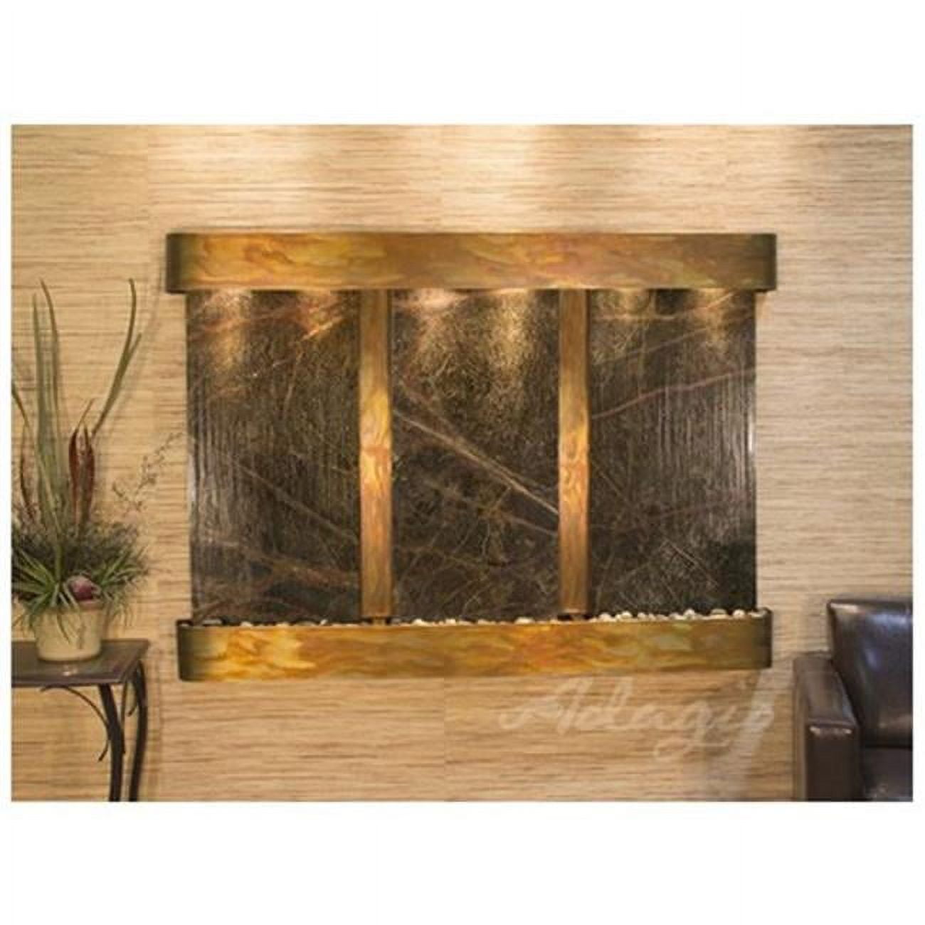Olympus Falls-Round-Rustic Copper-Green Marble Wall Fountain