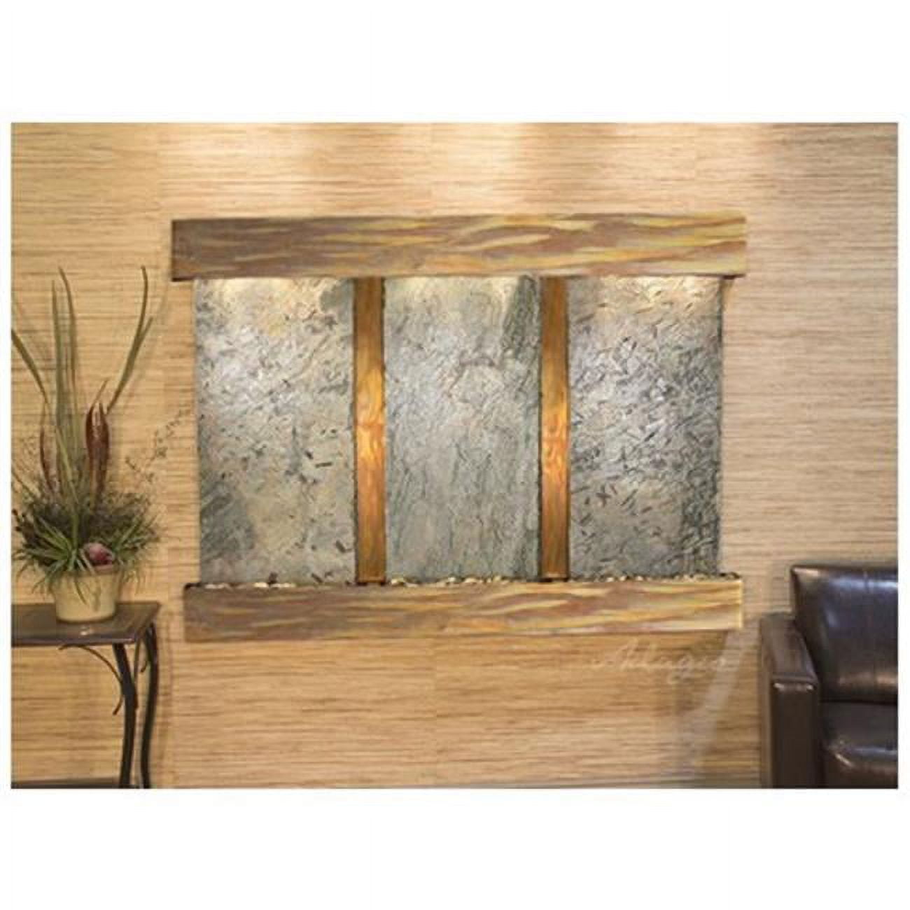 Olympus Falls-Square-Rustic Copper-Green Natural Slate Wall Fountain