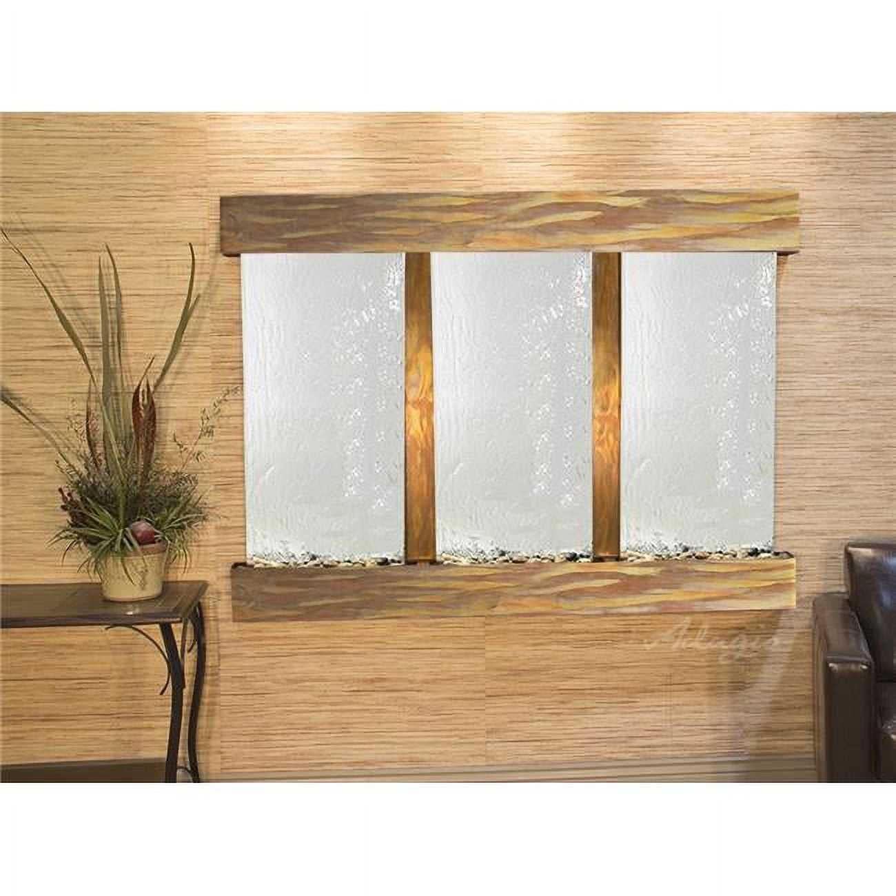 OFS1040 Olympus Falls-Square-Rustic Copper-Silver Mirror Wall Fountain