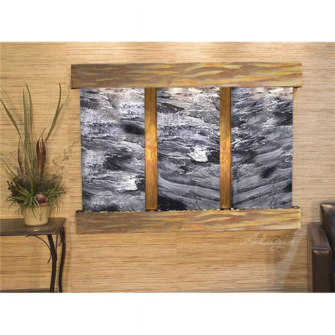 Olympus Falls-Square-Rustic Copper-Black Spider Marble Wall Fountain
