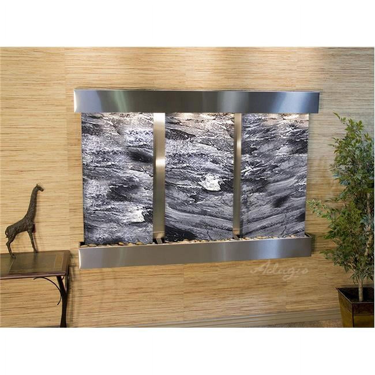 Olympus Falls-Square-Stainless Steel-Black Spider Marble Wall Fountain