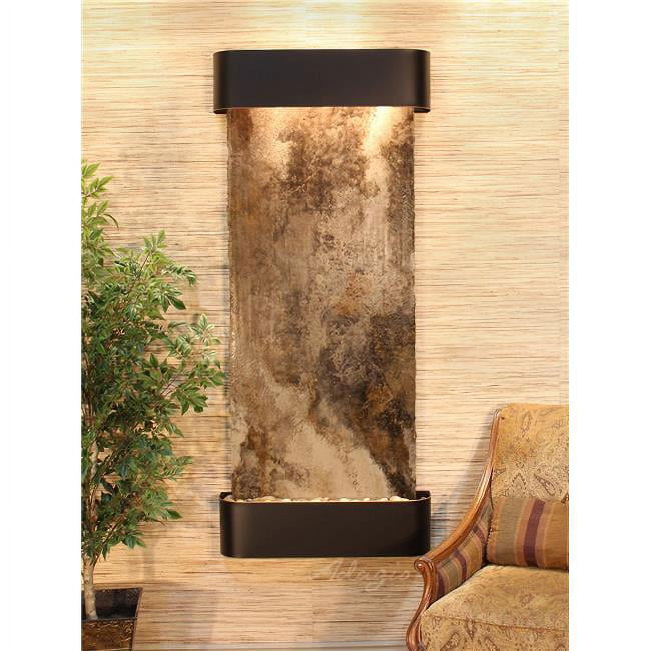 Inspiration Falls-Round-Blackened Copper-Magnifico Travertine Wall Fountain